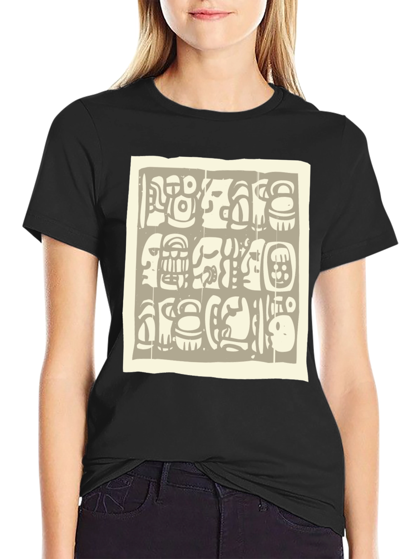Aztec Glyph Graphic Print Black T-Shirt