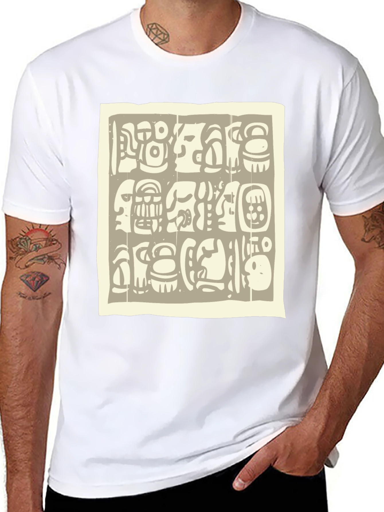Aztec Glyph Graphic Print Black T-Shirt