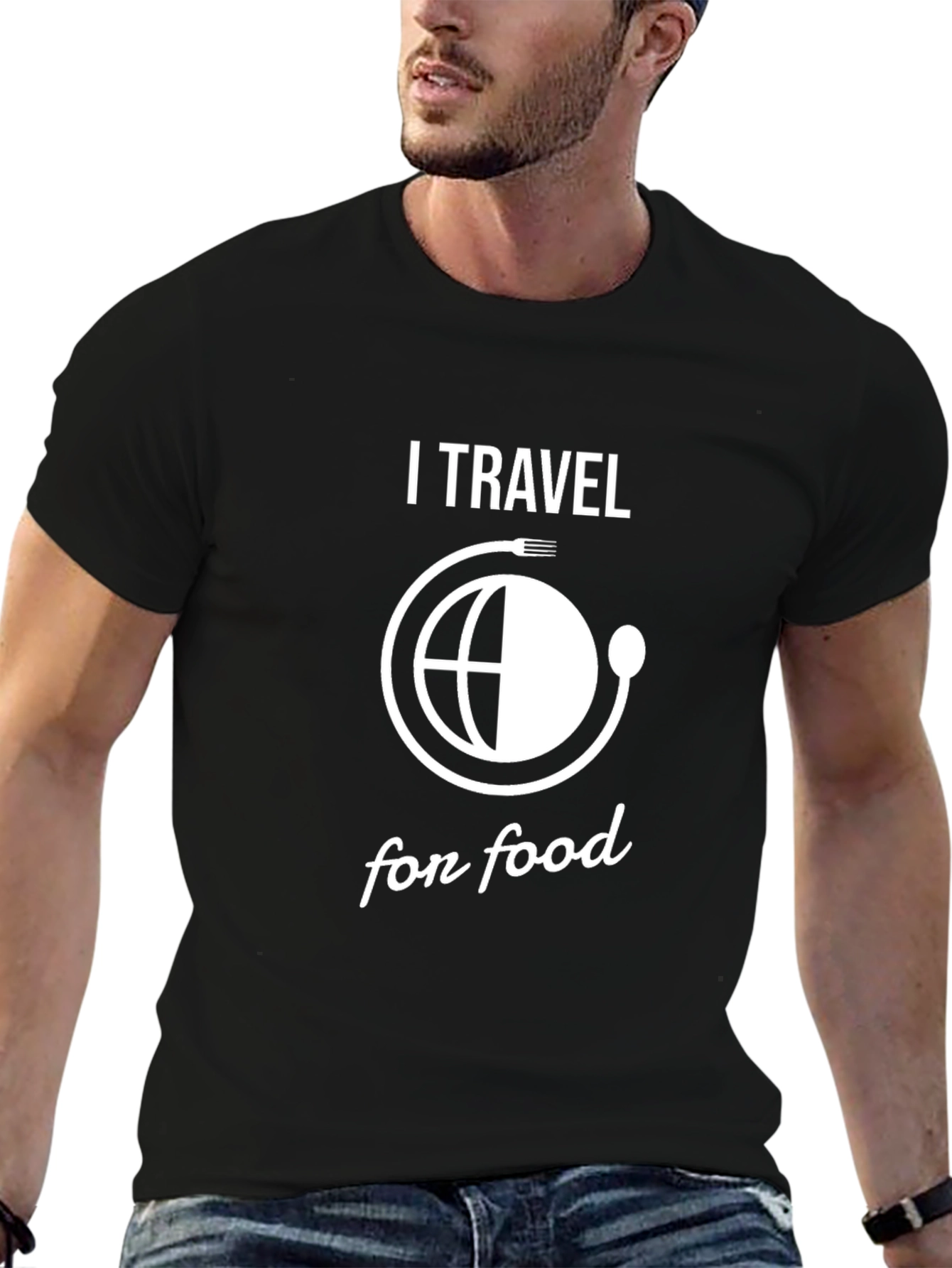 I Travel for Food Black T-Shirt
