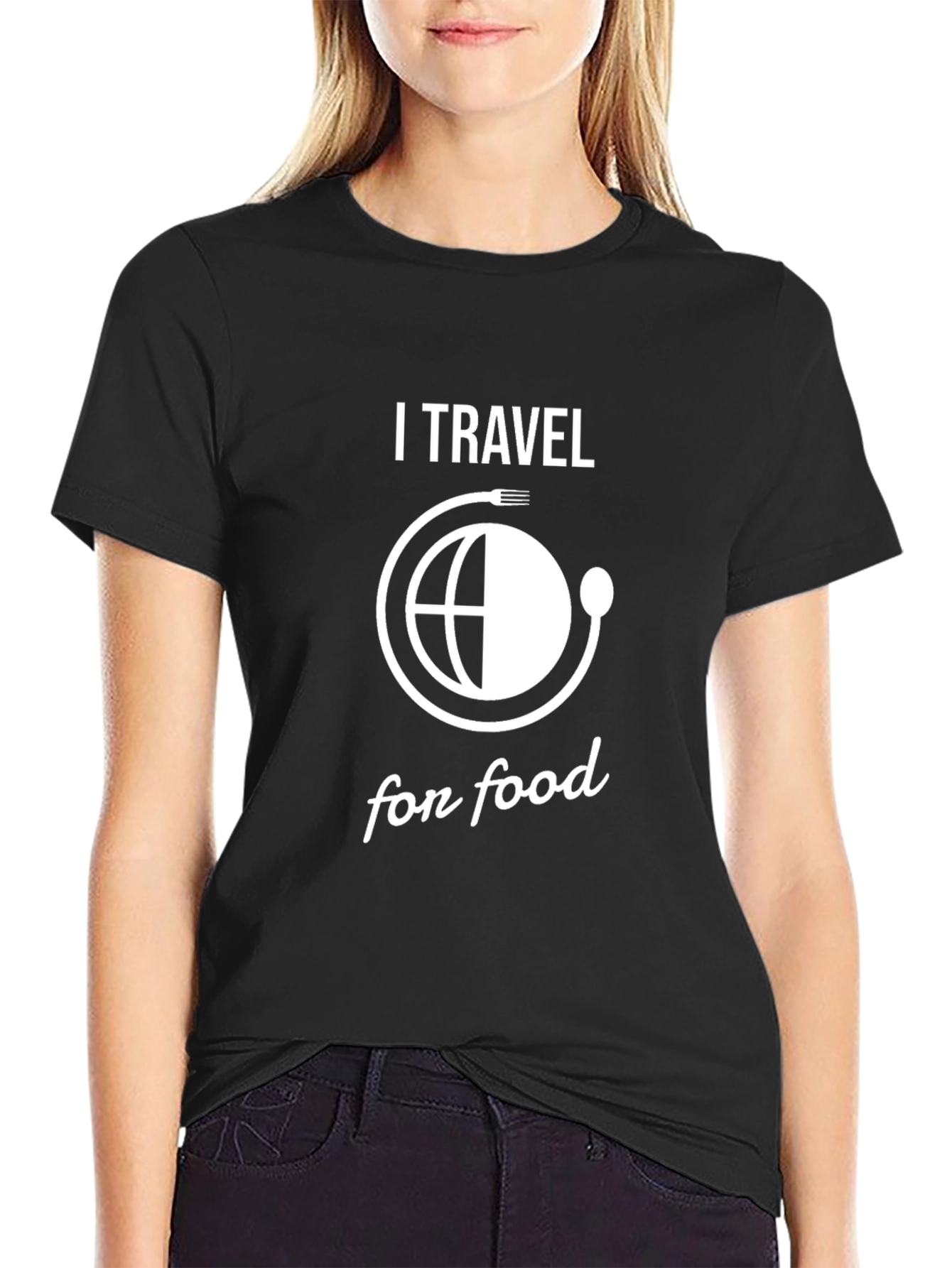 I Travel for Food Black T-Shirt