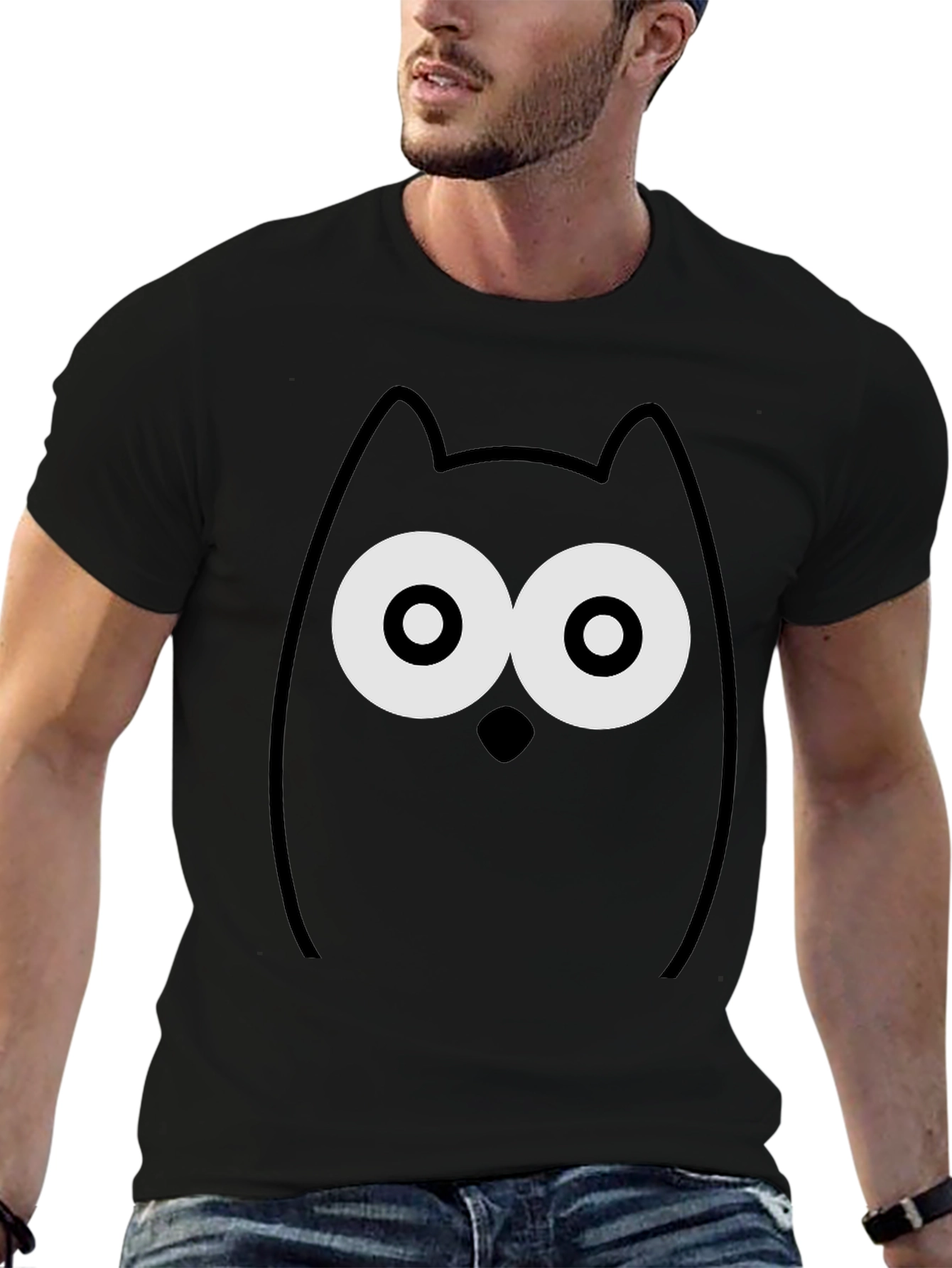 Funny Cartoon Owl Graphic Tee - Black T-Shirt