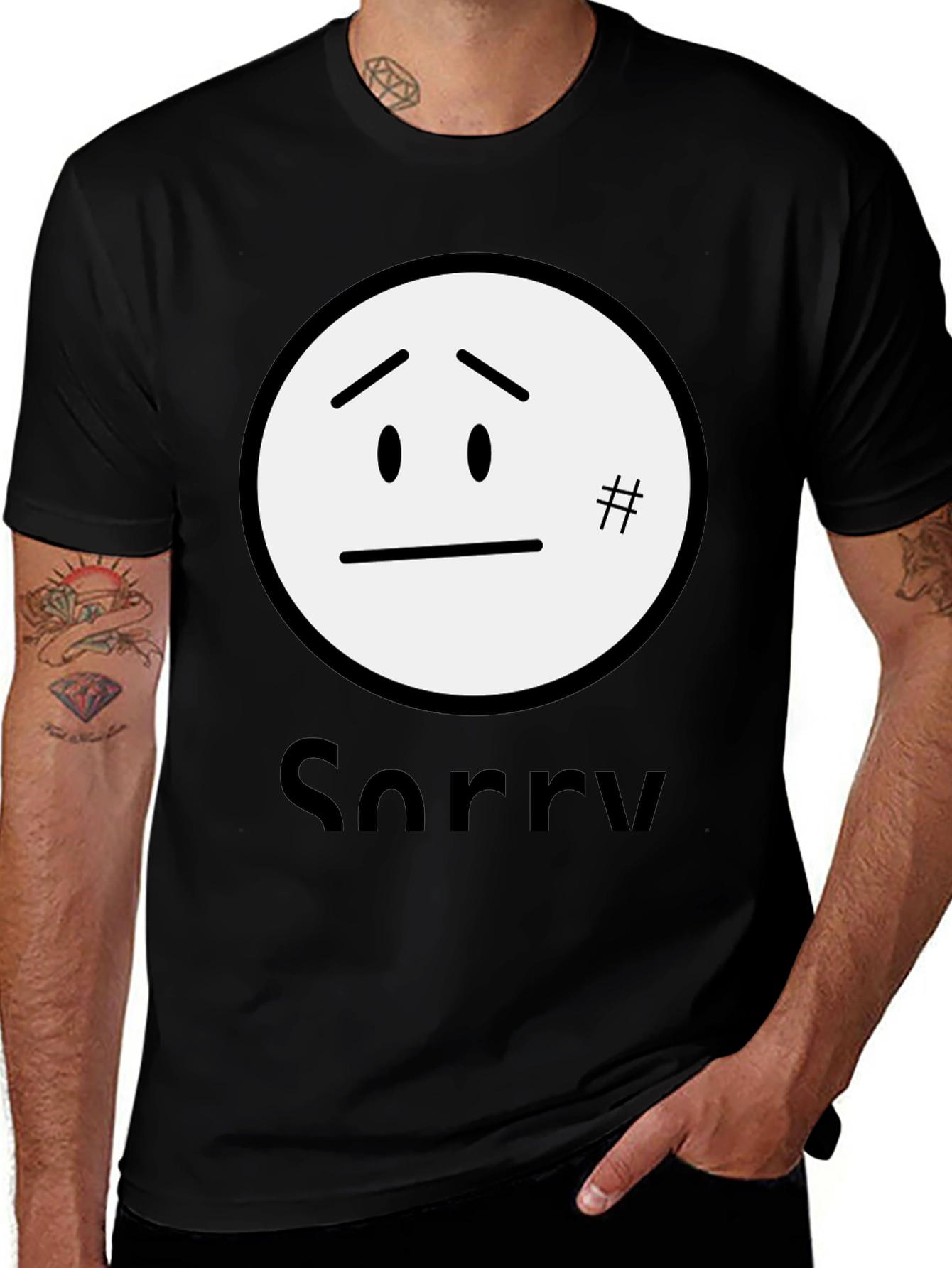 Sorry Face Graphic Tee - Black Cotton Blend