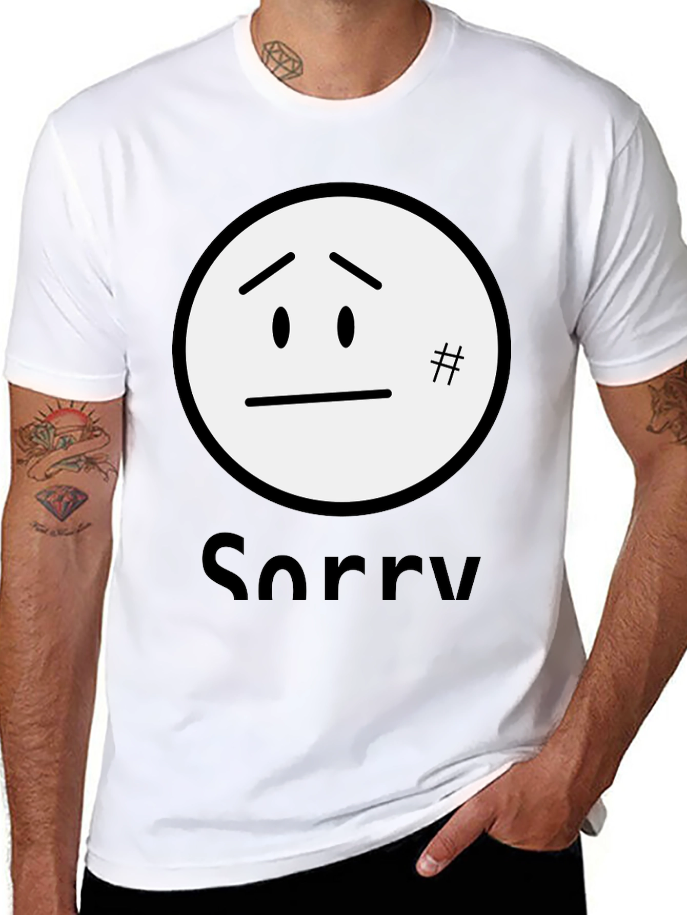 Sorry Face Graphic Tee - Black Cotton Blend