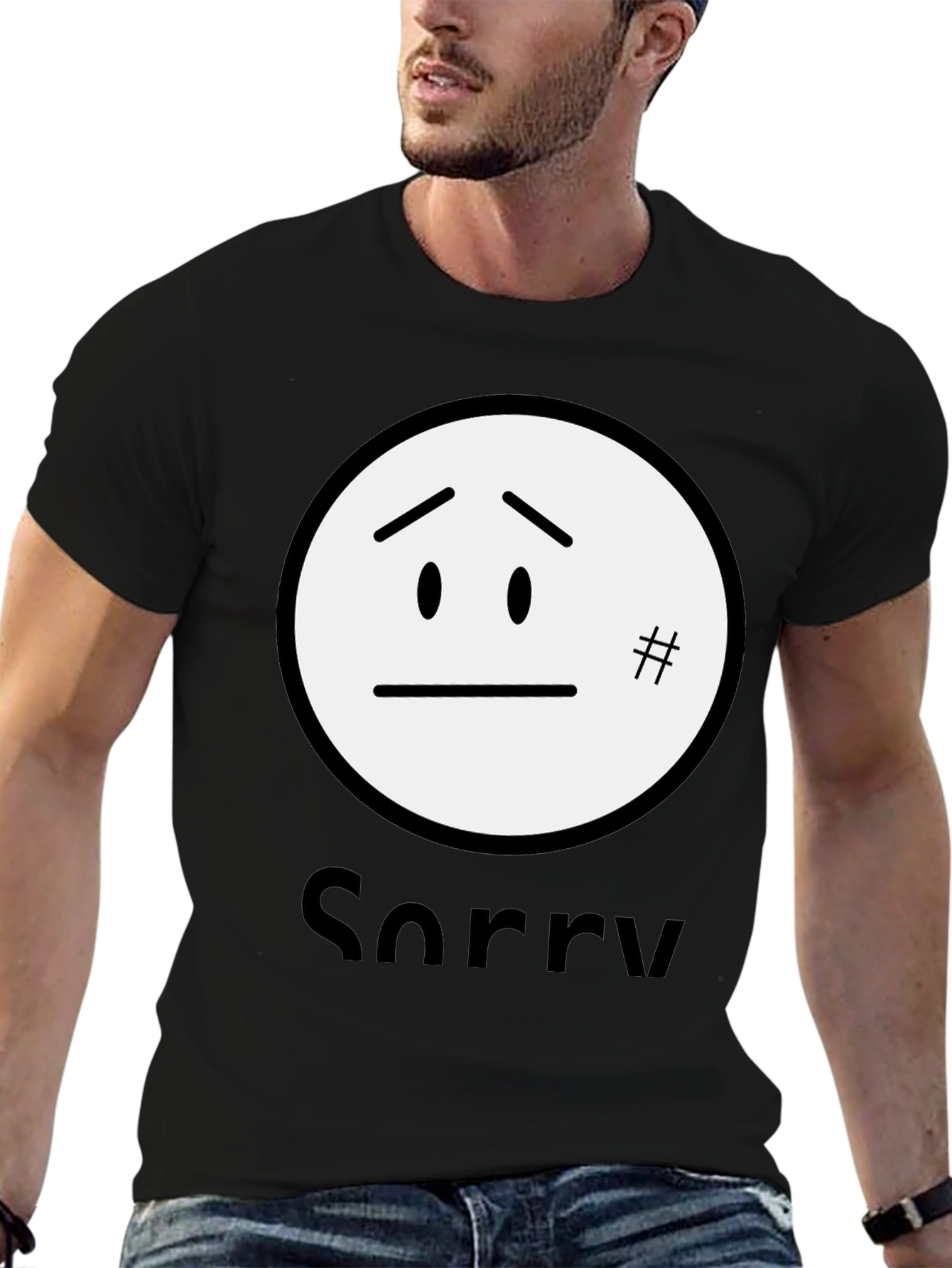 Sorry Face Graphic Tee - Black Cotton Blend