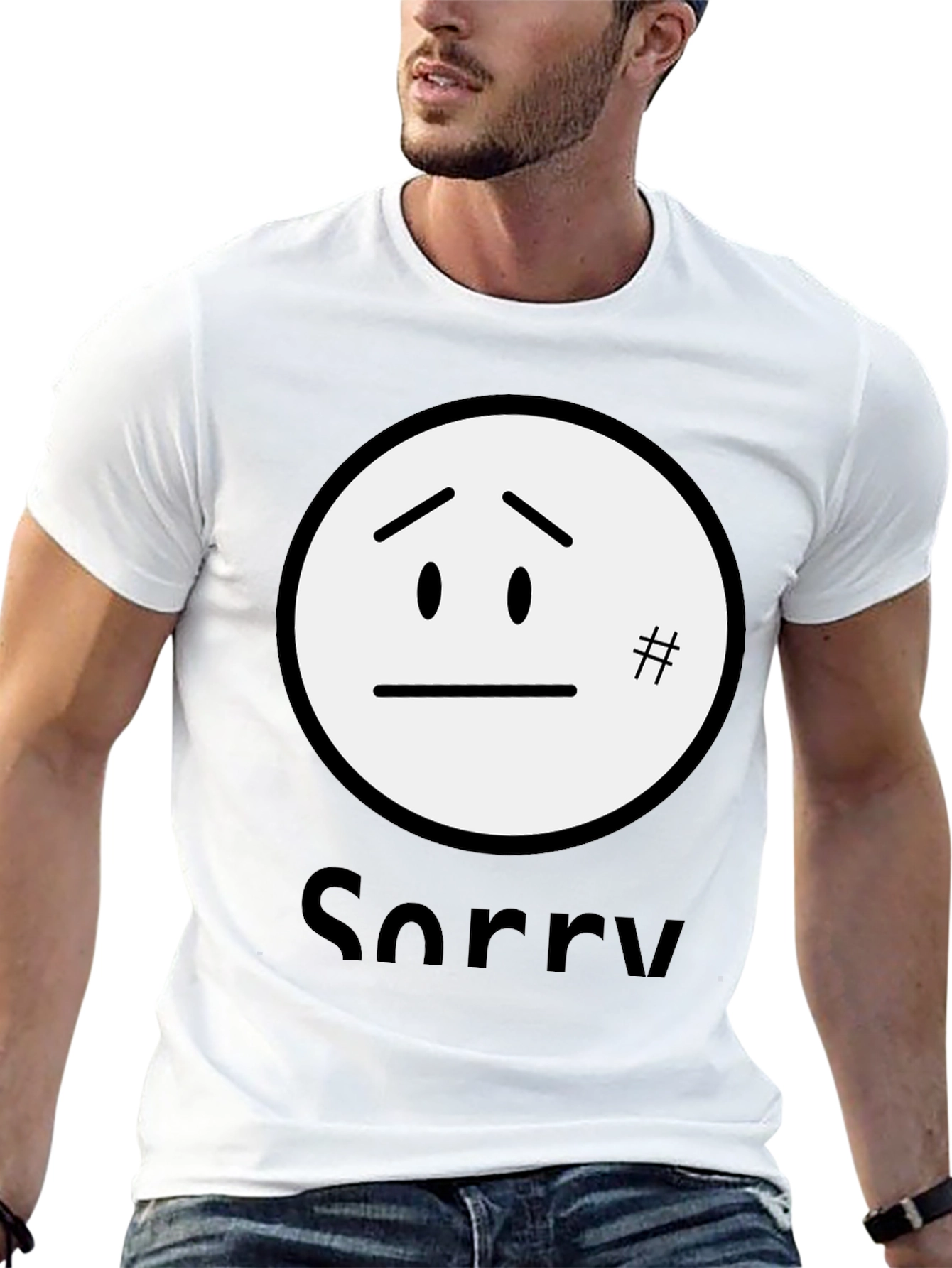 Sorry Face Graphic Tee - Black Cotton Blend