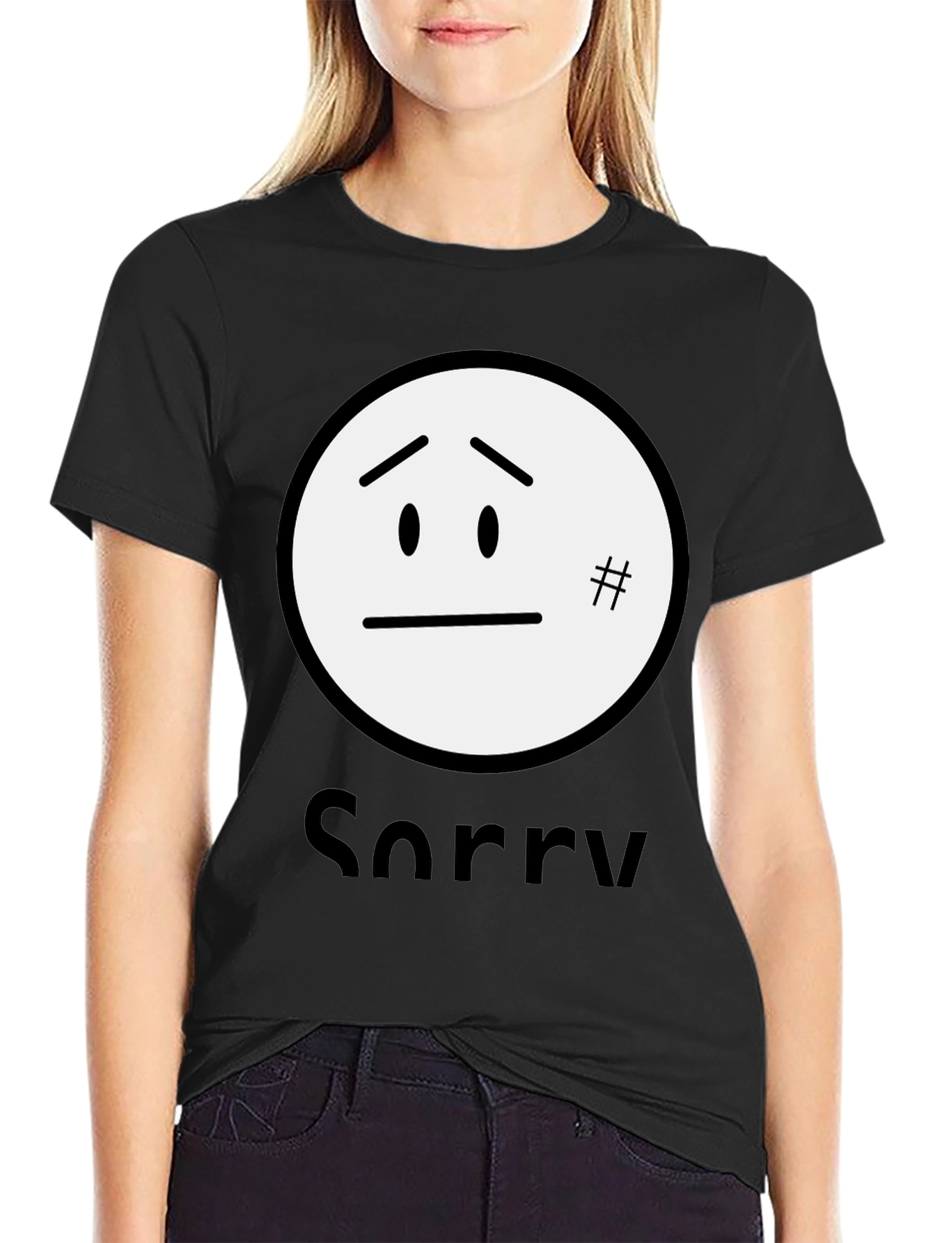 Sorry Face Graphic Tee - Black Cotton Blend