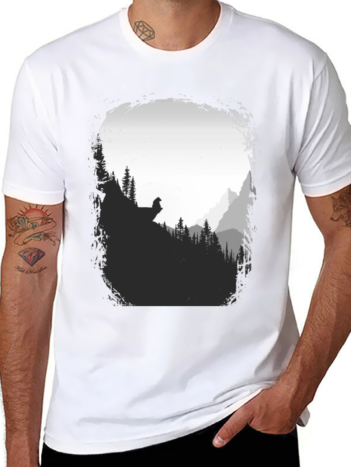 Nature Scene Graphic T-Shirt - Black