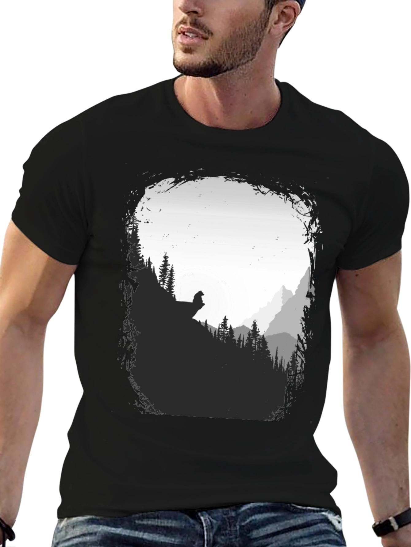 Nature Scene Graphic T-Shirt - Black