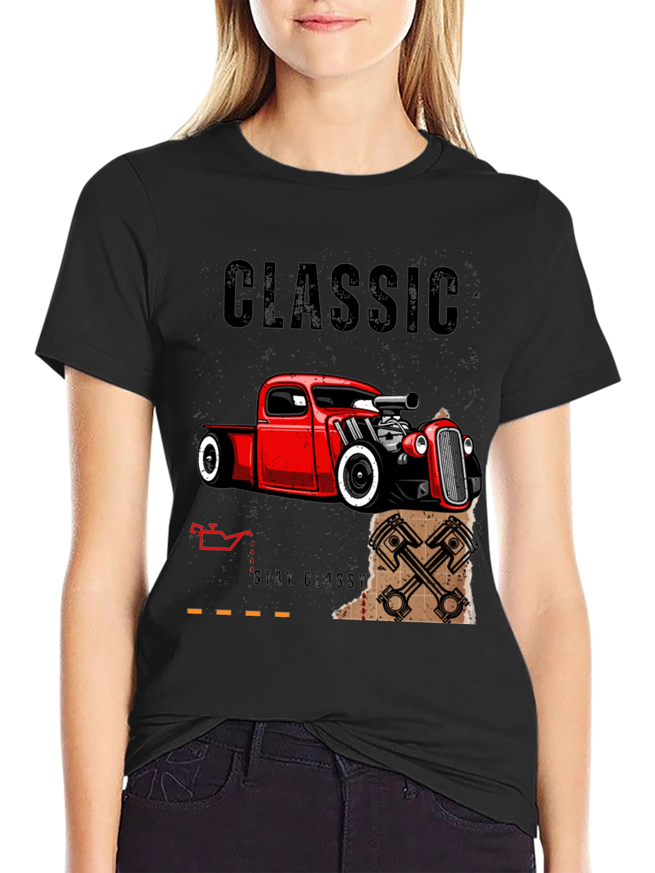Classic Car T-Shirt - Black Hot Rod Design
