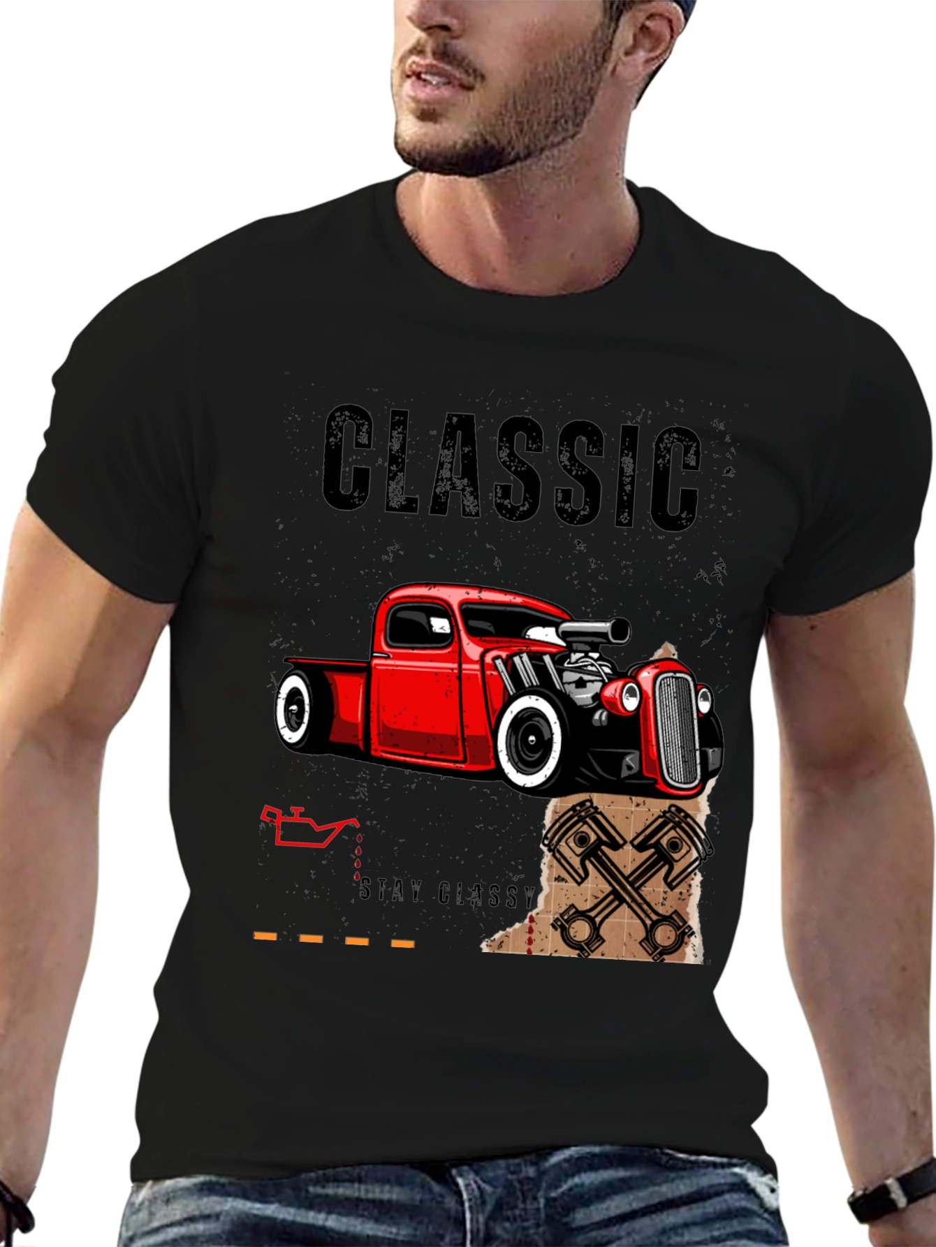 Classic Car T-Shirt - Black Hot Rod Design