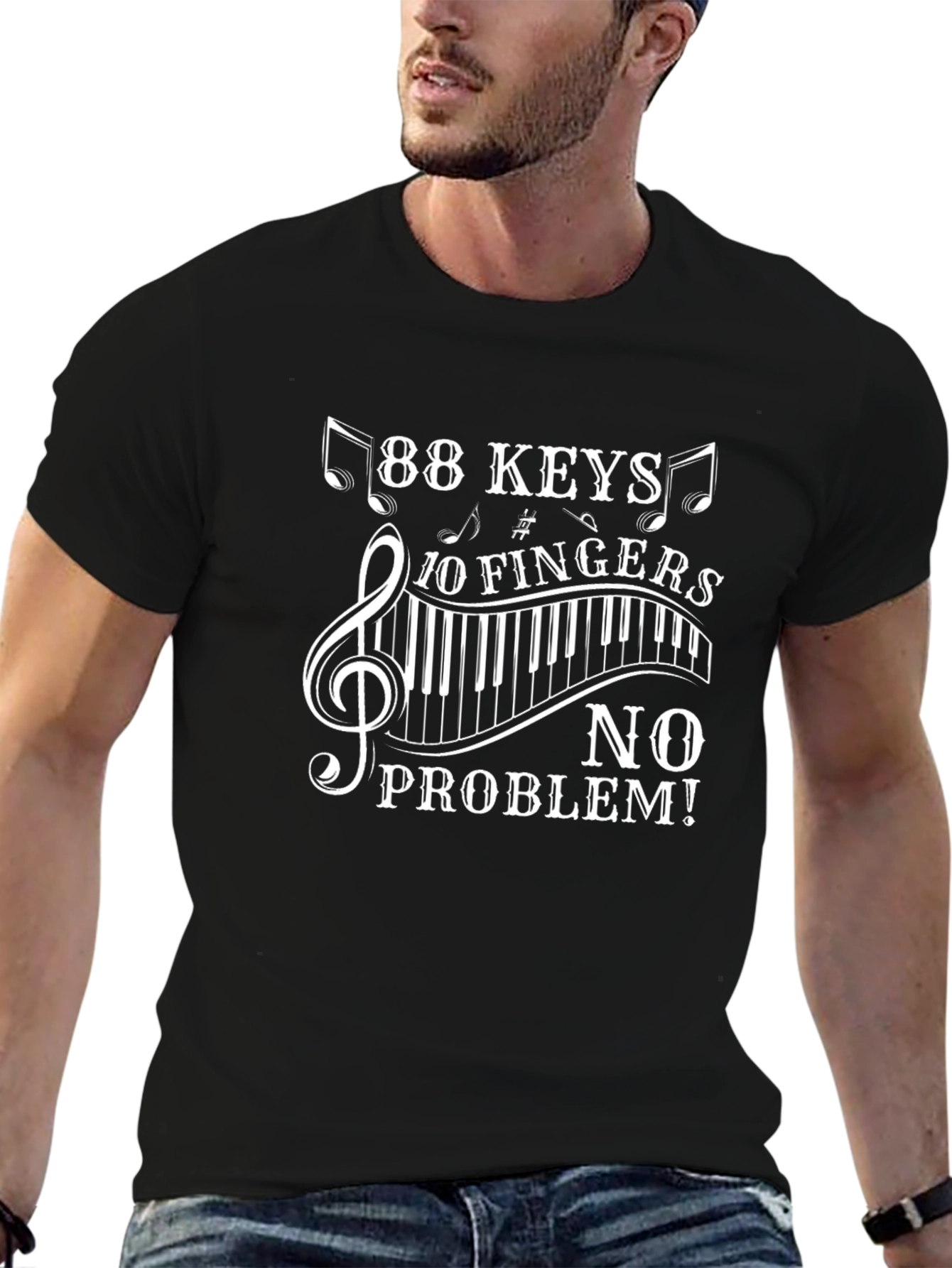 88 Keys 10 Fingers No Problem Black T-Shirt
