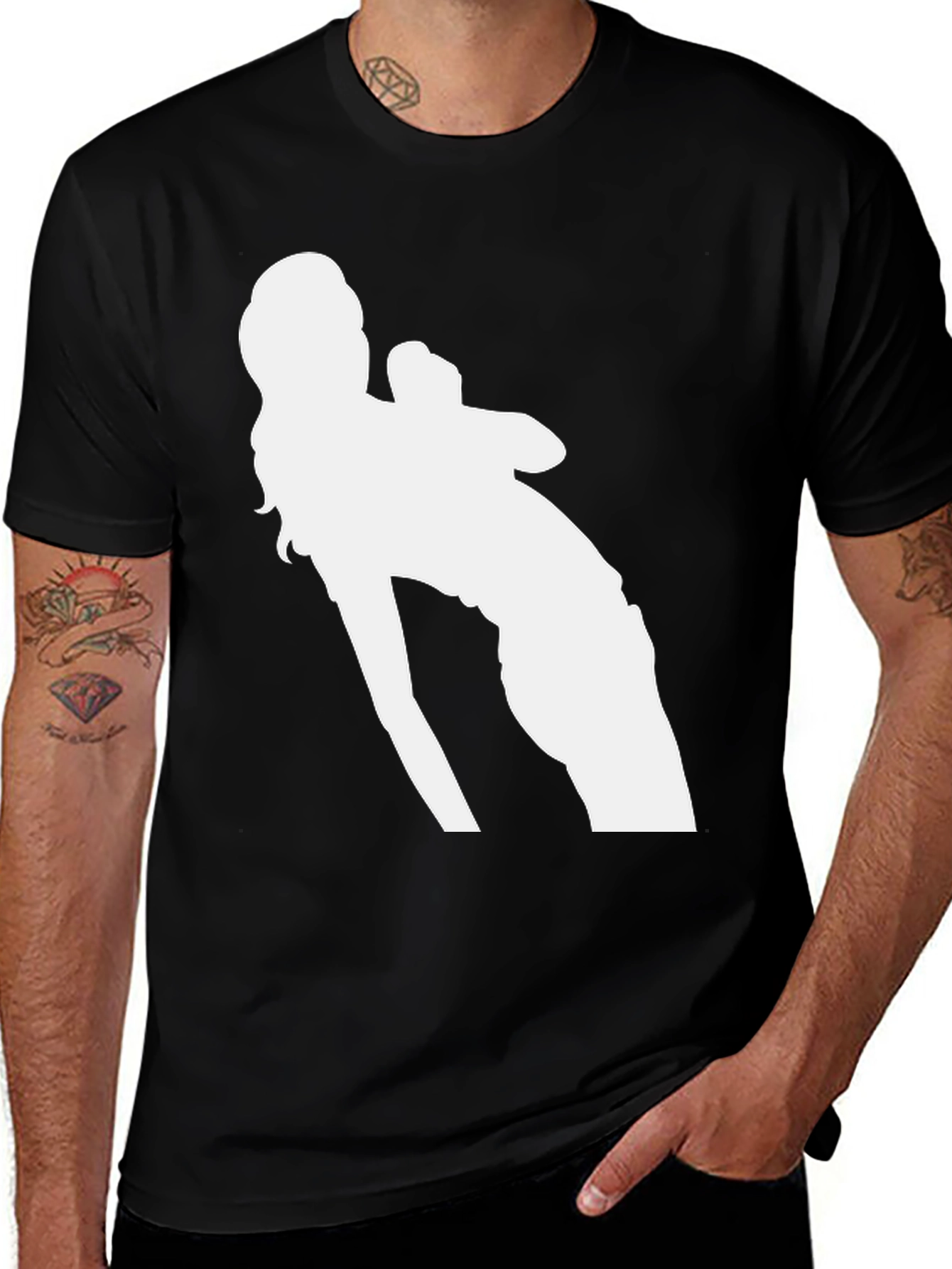 Black Graphic Tee - White Silhouette Design