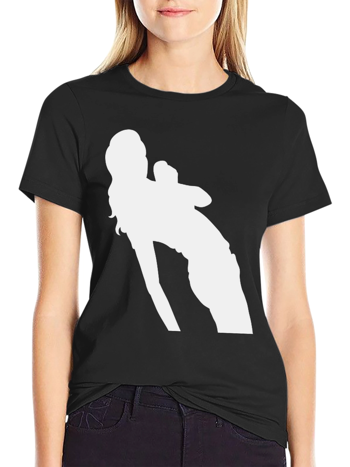 Black Graphic Tee - White Silhouette Design