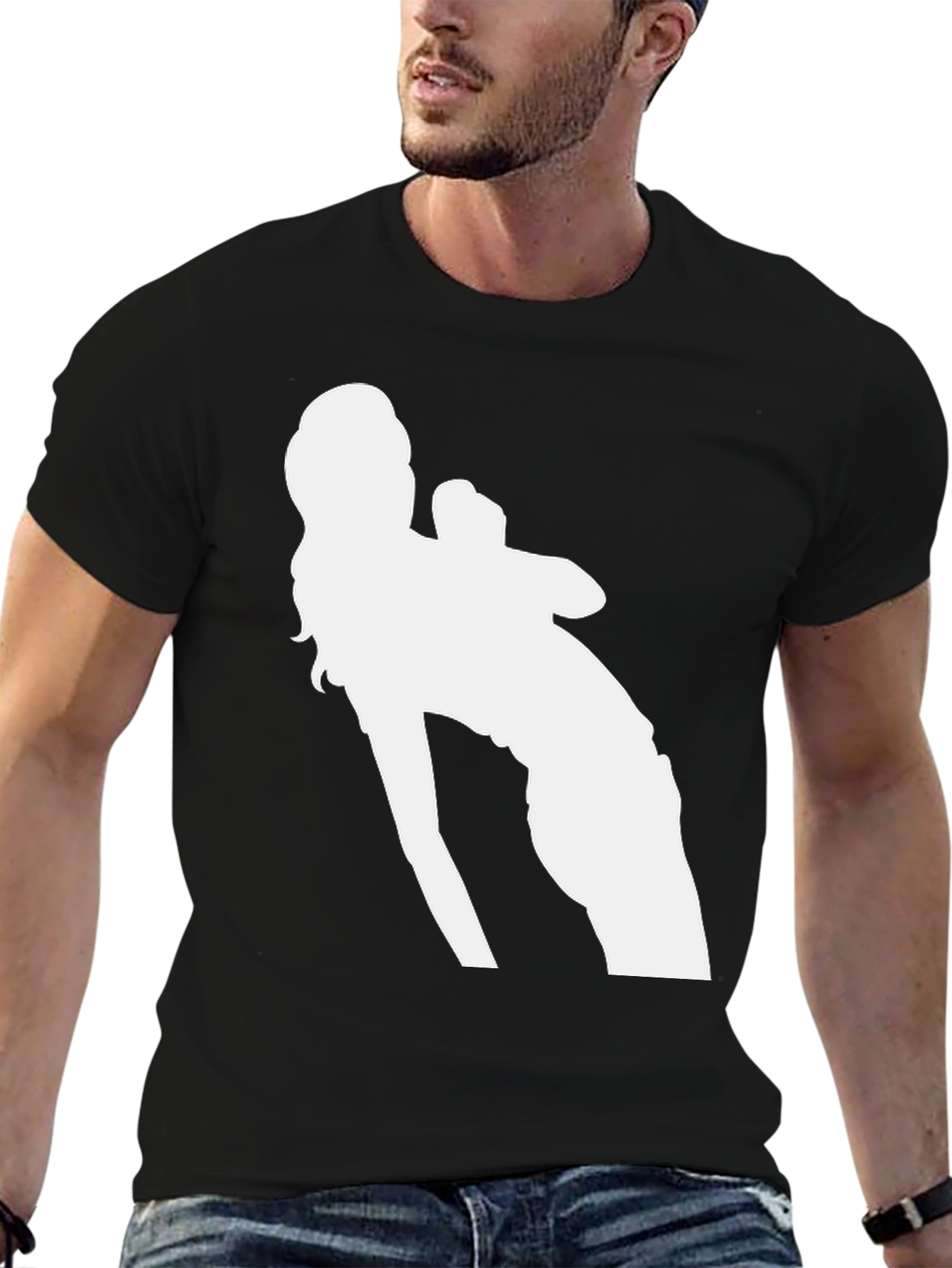 Black Graphic Tee - White Silhouette Design