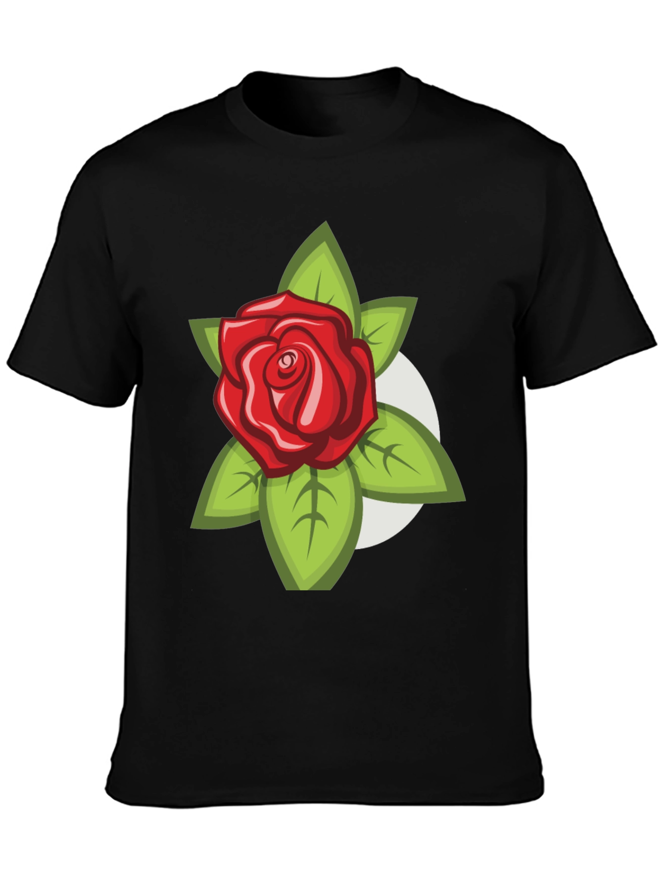 Mens Black T-Shirt with Rose Design