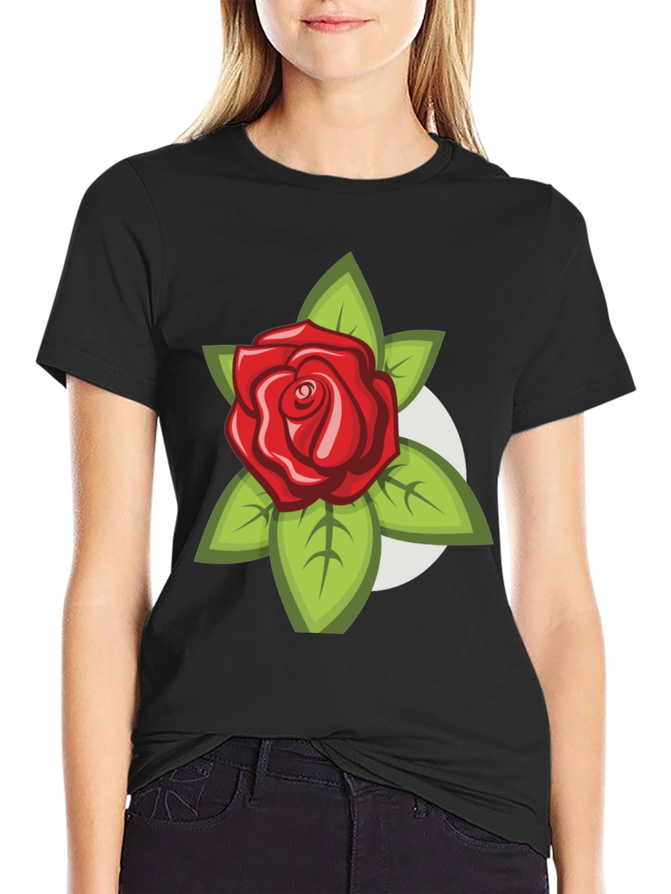 Mens Black T-Shirt with Rose Design