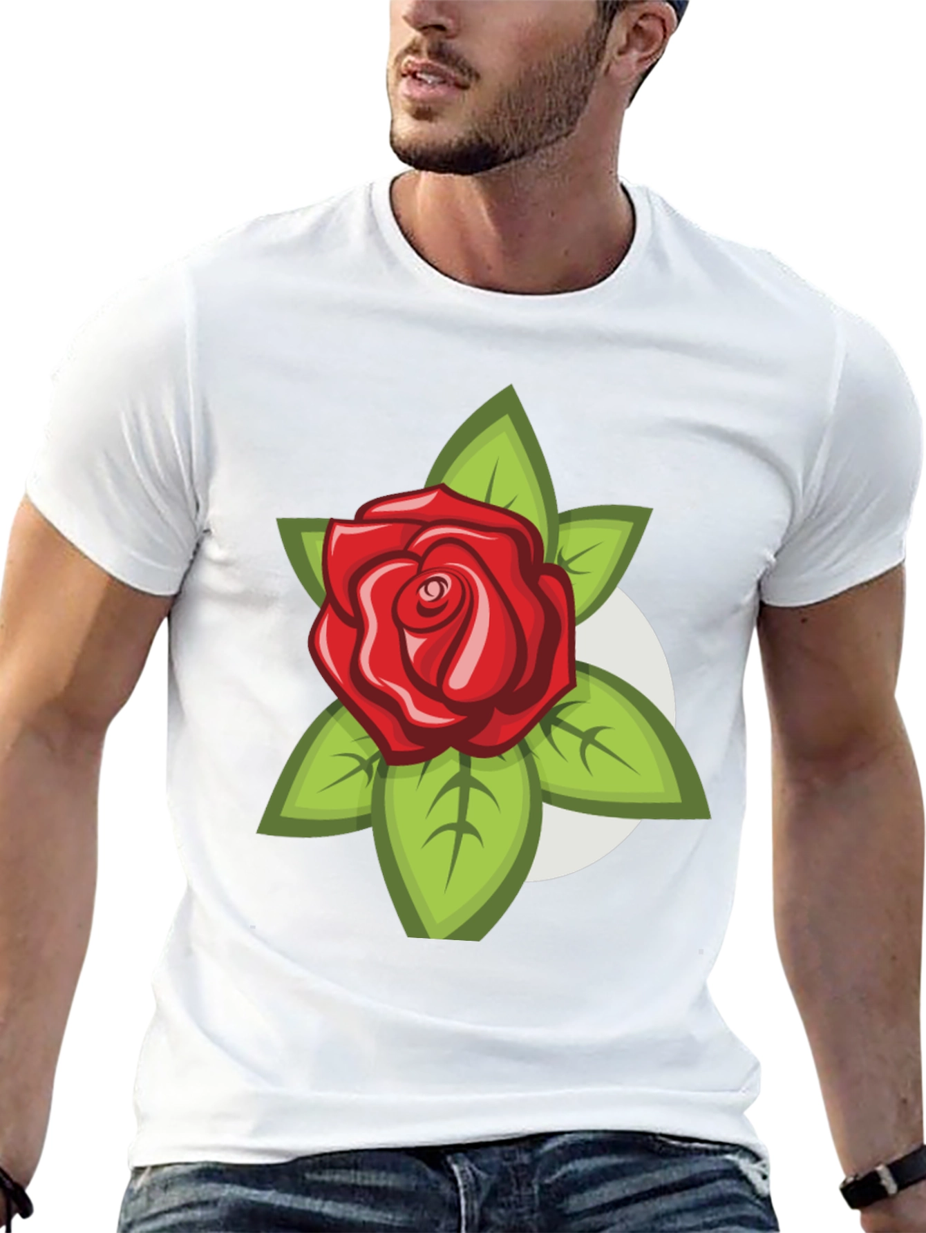 Mens Black T-Shirt with Rose Design