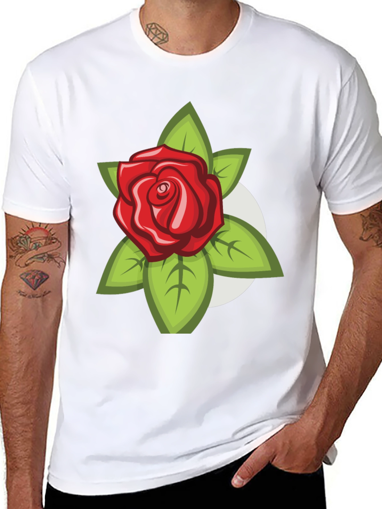 Mens Black T-Shirt with Rose Design