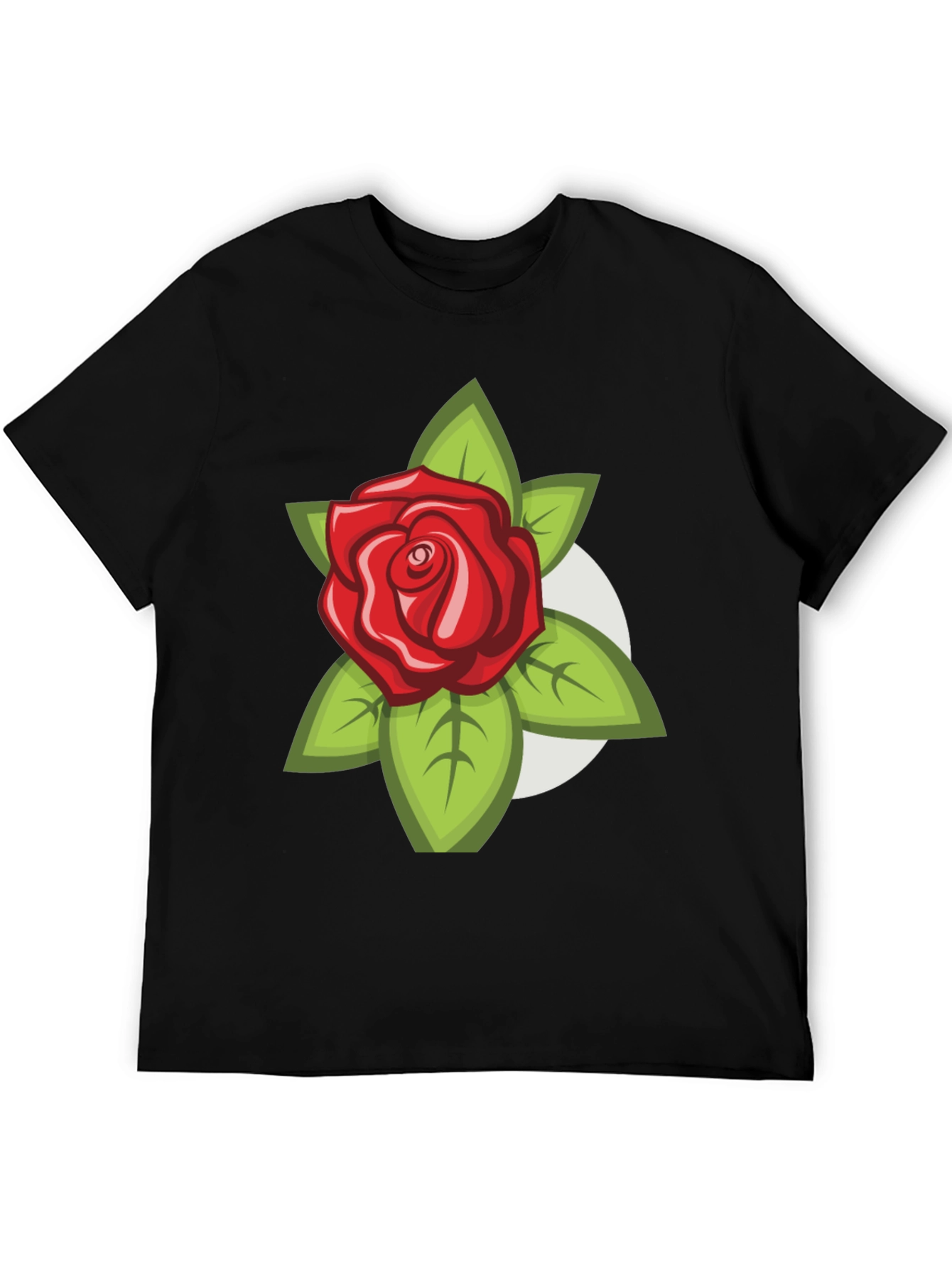 Mens Black T-Shirt with Rose Design