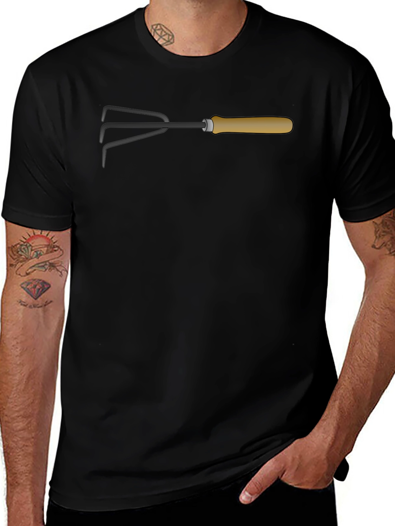 Gardening Hand Rake Graphic Tee - Black Cotton Shirt