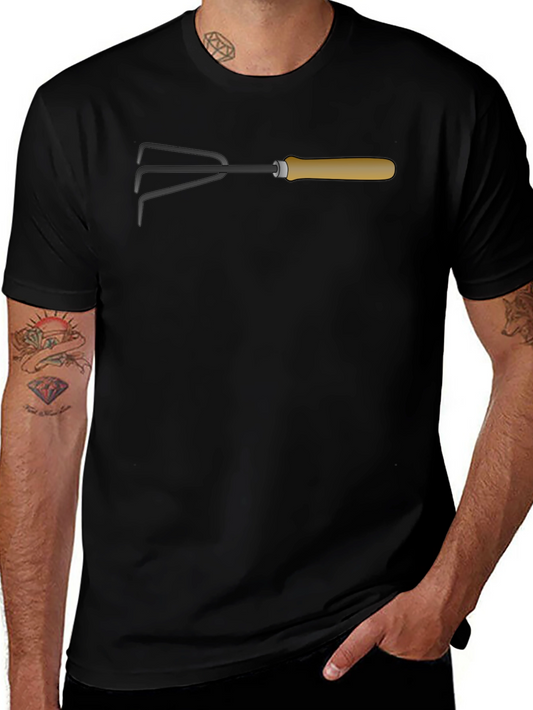 Gardening Hand Rake Graphic Tee - Black Cotton Shirt