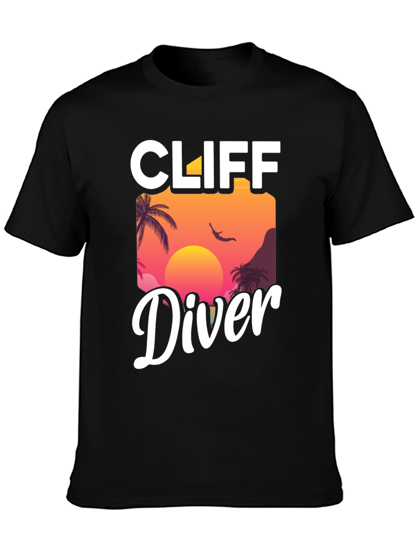 Cliff Diver Graphic T-Shirt - Sunset Palm Design