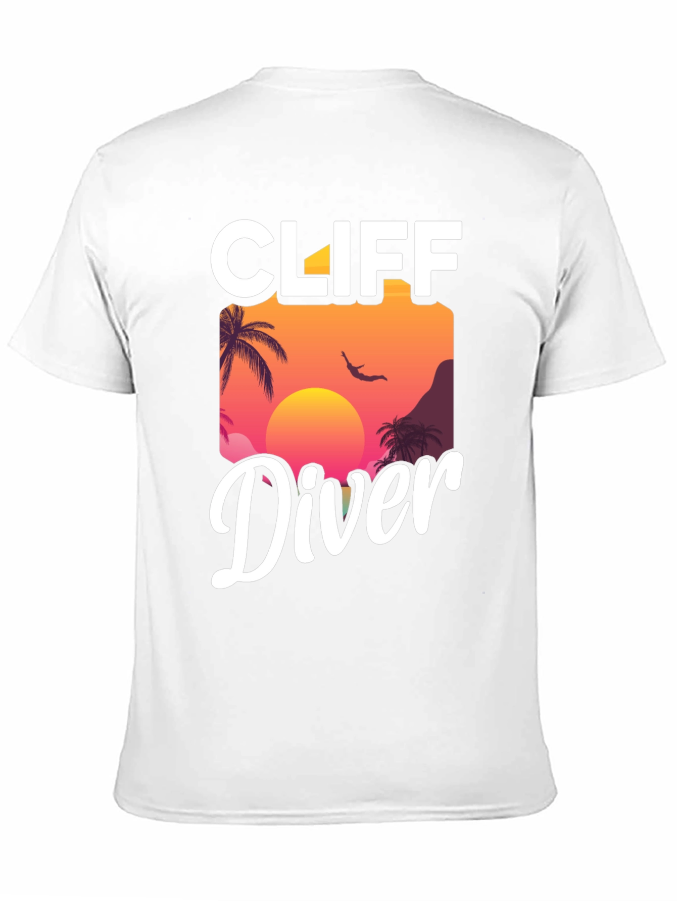 Cliff Diver Graphic T-Shirt - Sunset Palm Design