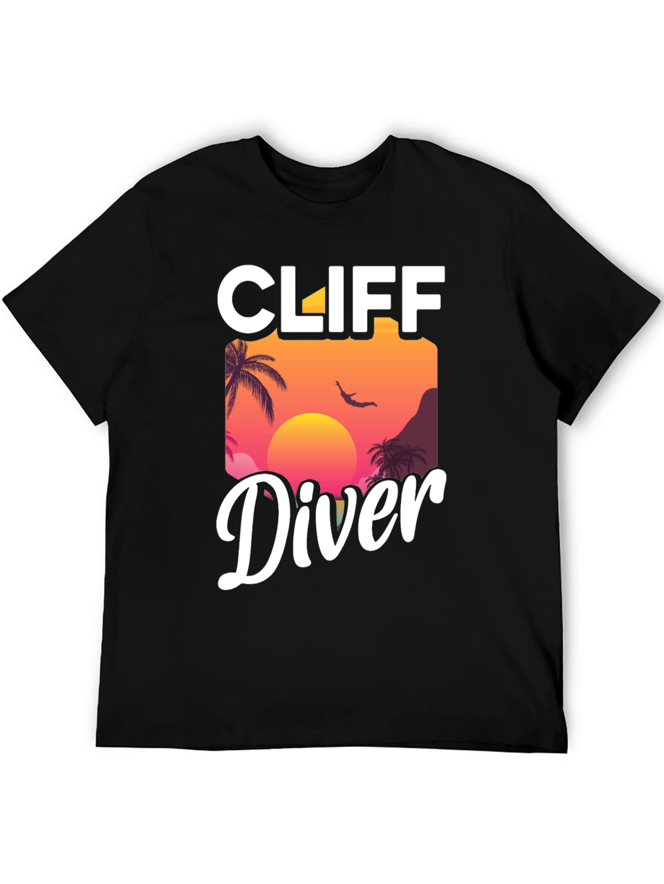 Cliff Diver Graphic T-Shirt - Sunset Palm Design