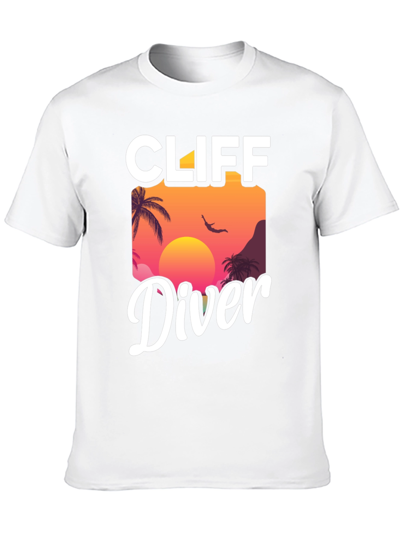 Cliff Diver Graphic T-Shirt - Sunset Palm Design