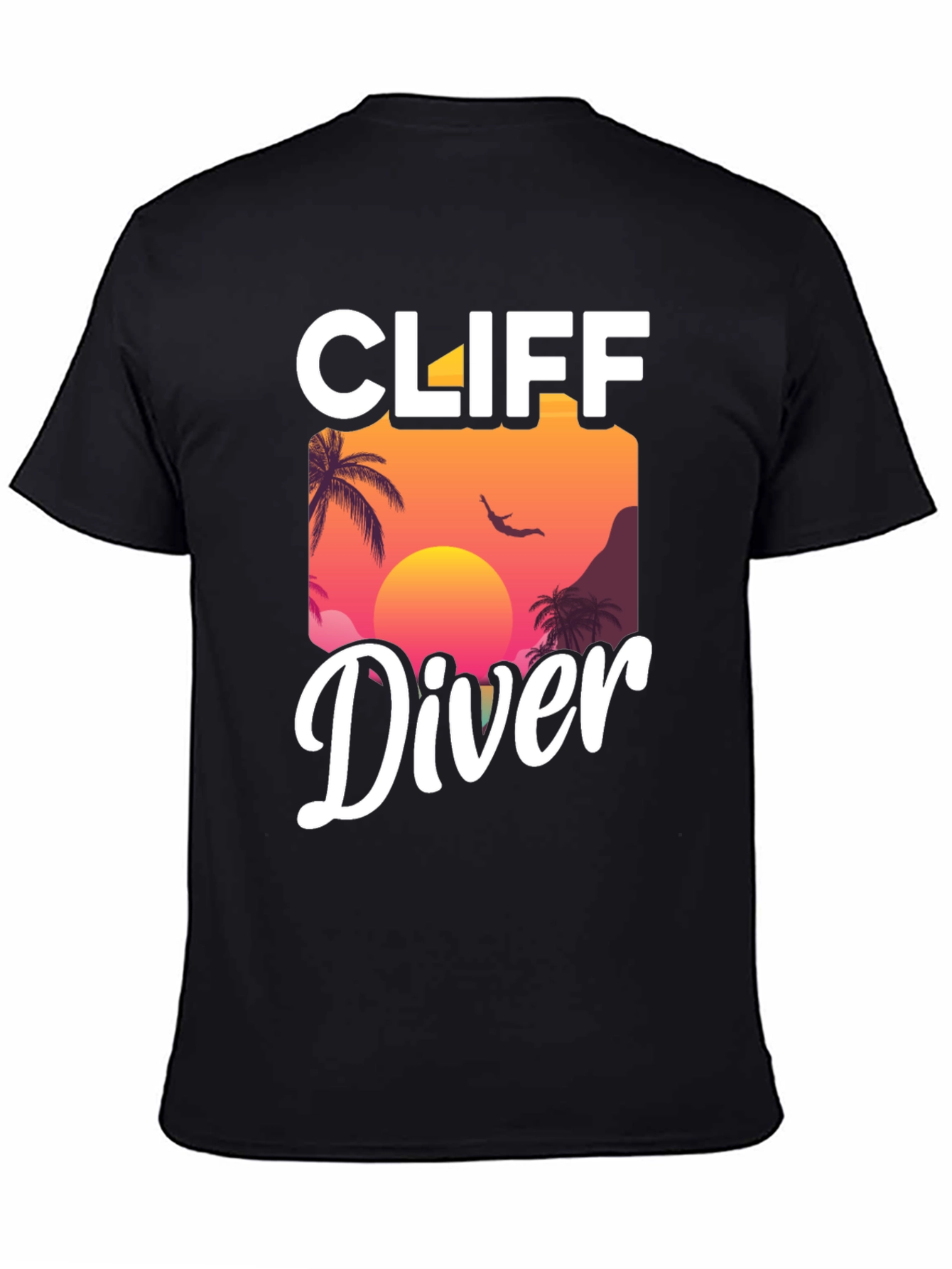 Cliff Diver Graphic T-Shirt - Sunset Palm Design