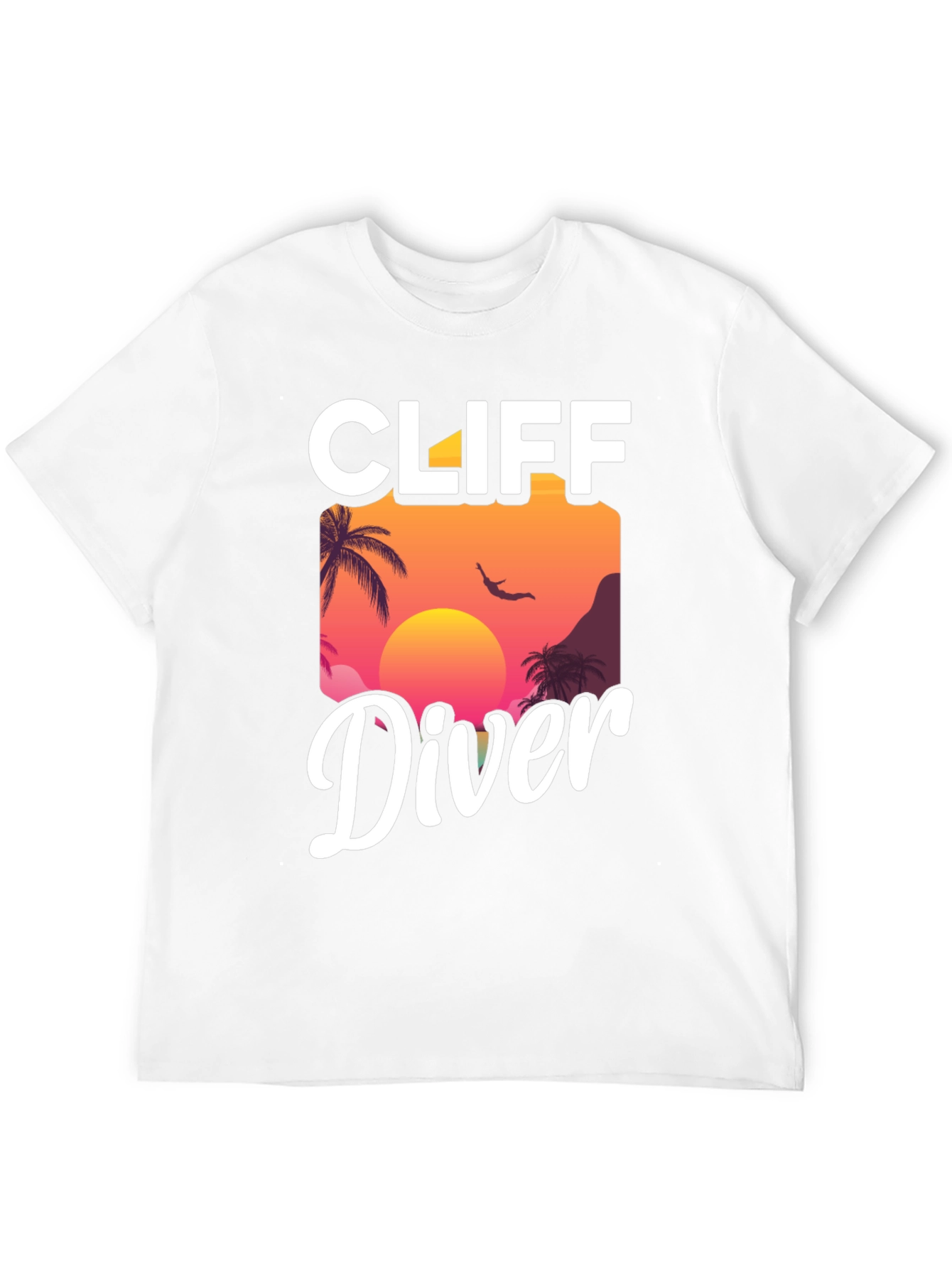 Cliff Diver Graphic T-Shirt - Sunset Palm Design