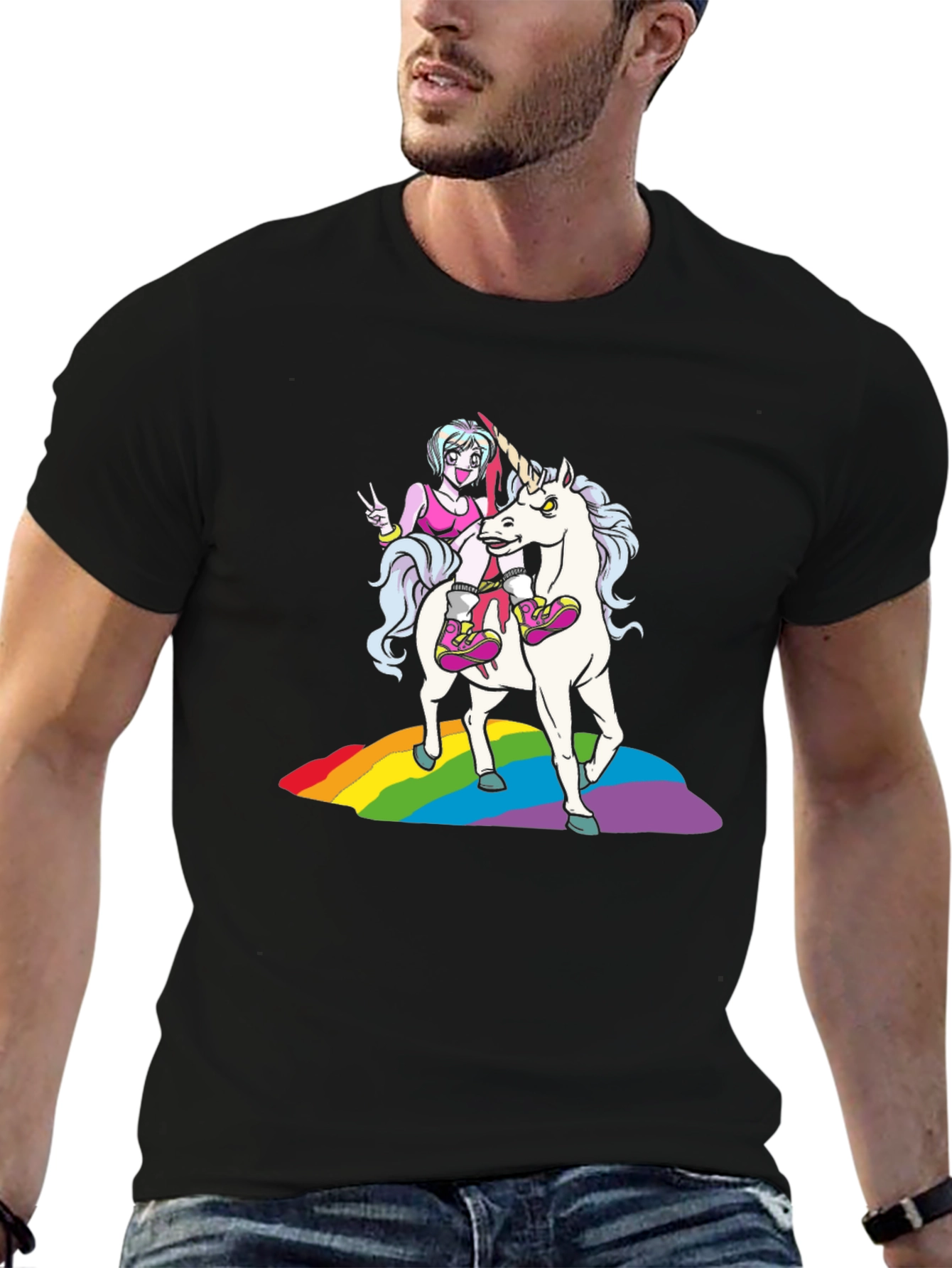Unicorn Rainbow Graphic Tee - Black