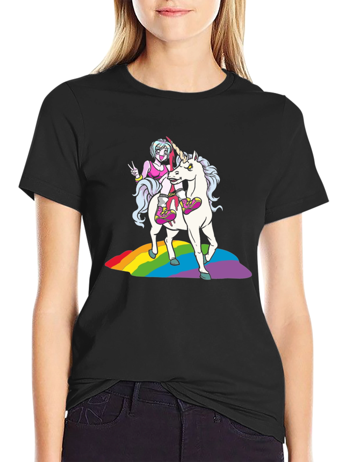 Unicorn Rainbow Graphic Tee - Black