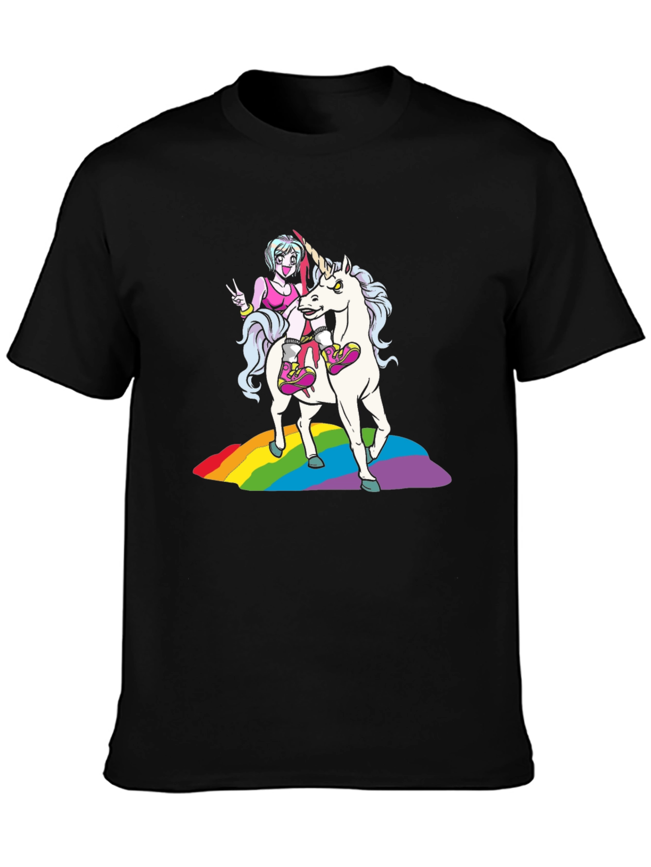 Unicorn Rainbow Graphic Tee - Black