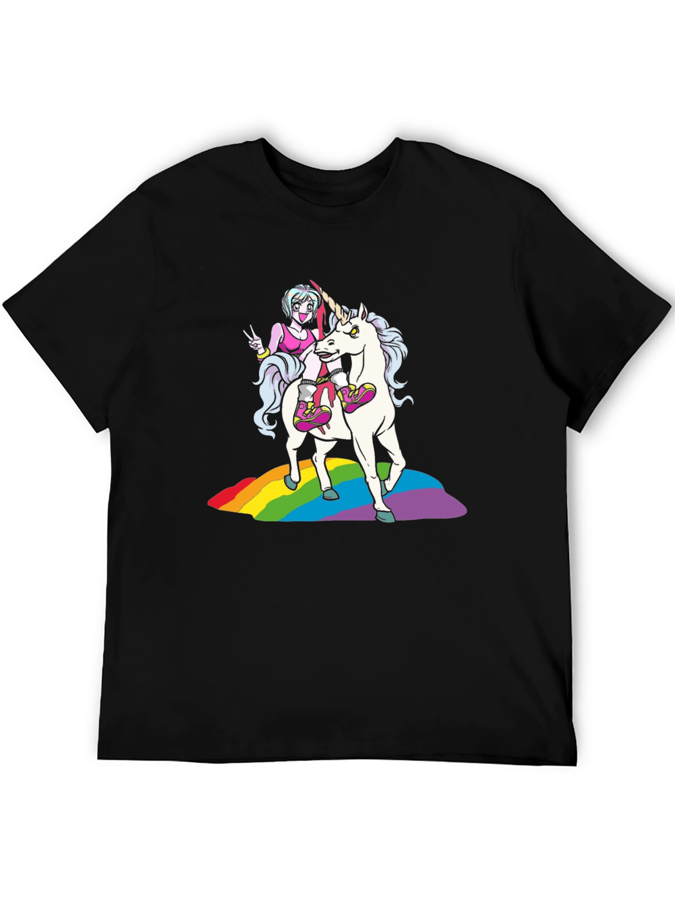 Unicorn Rainbow Graphic Tee - Black
