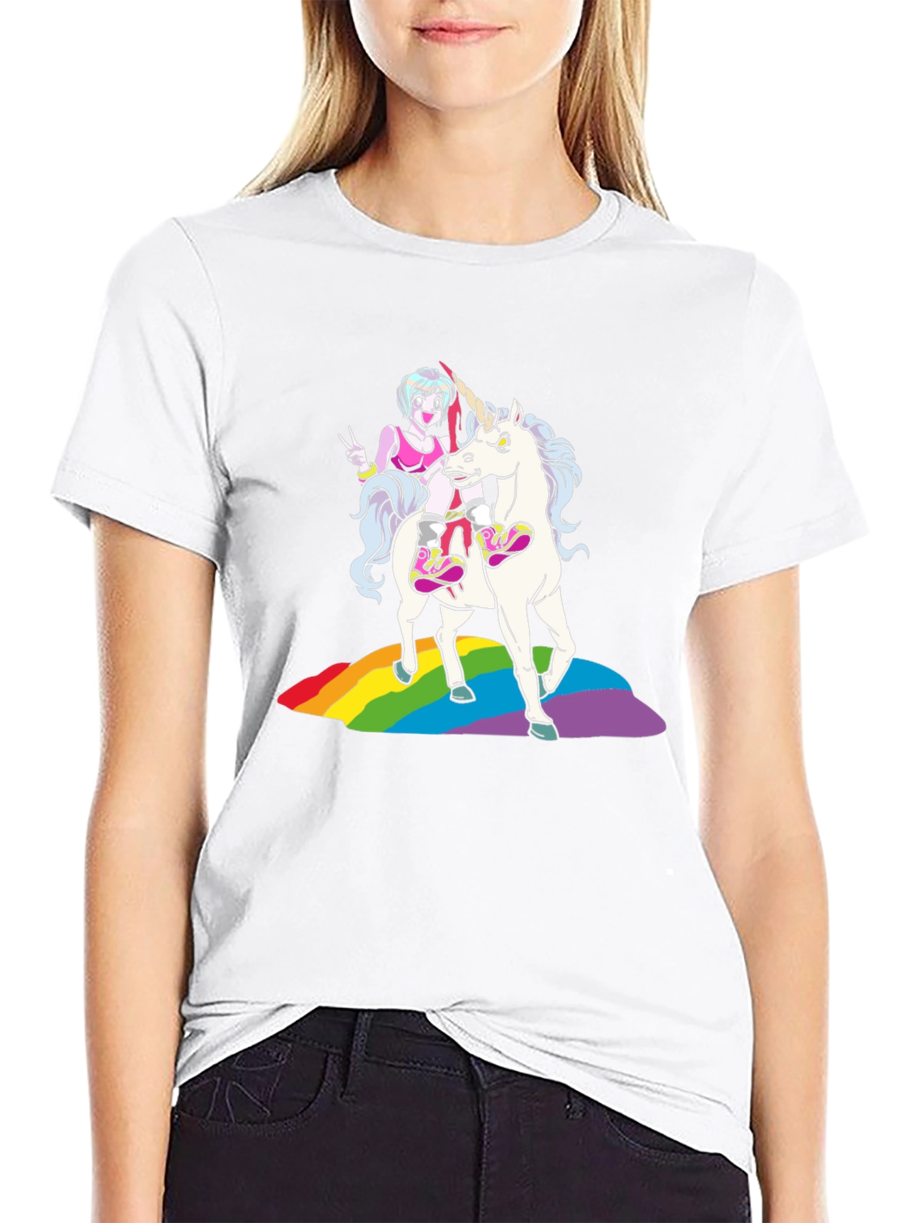 Unicorn Rainbow Graphic Tee - Black