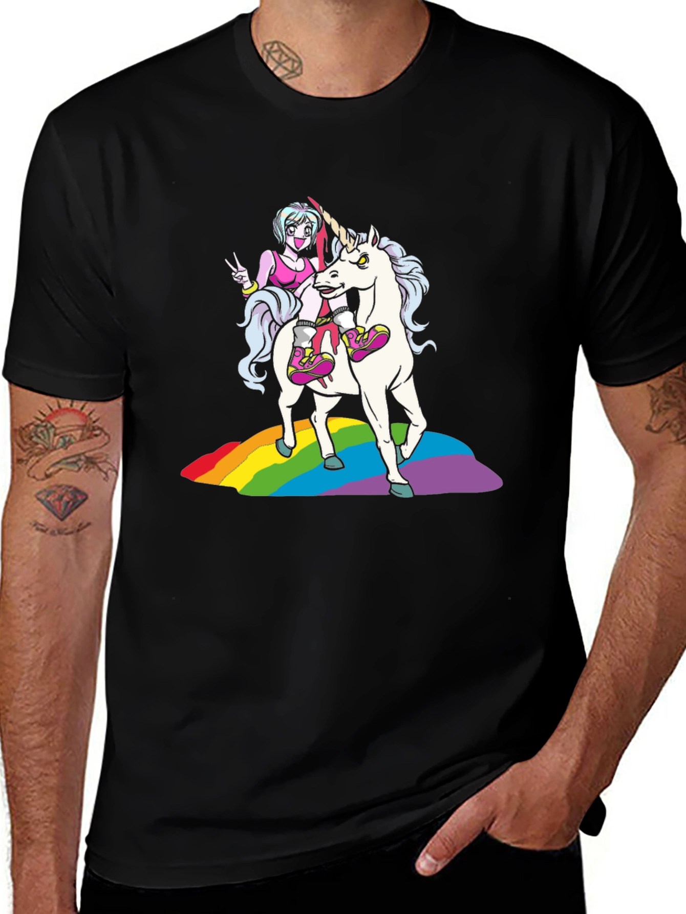 Unicorn Rainbow Graphic Tee - Black