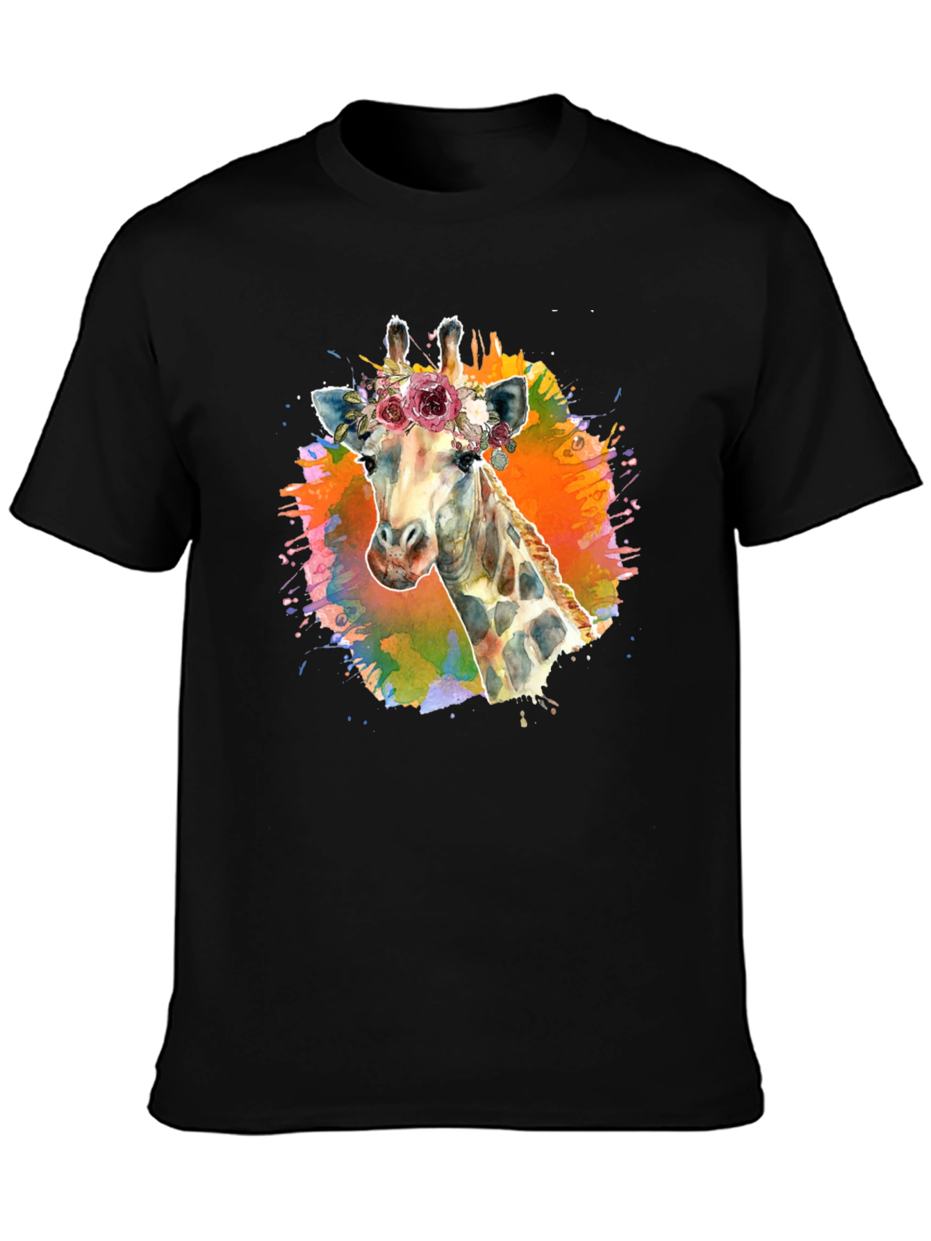 Floral Giraffe T-Shirt - Artistic Black Tee