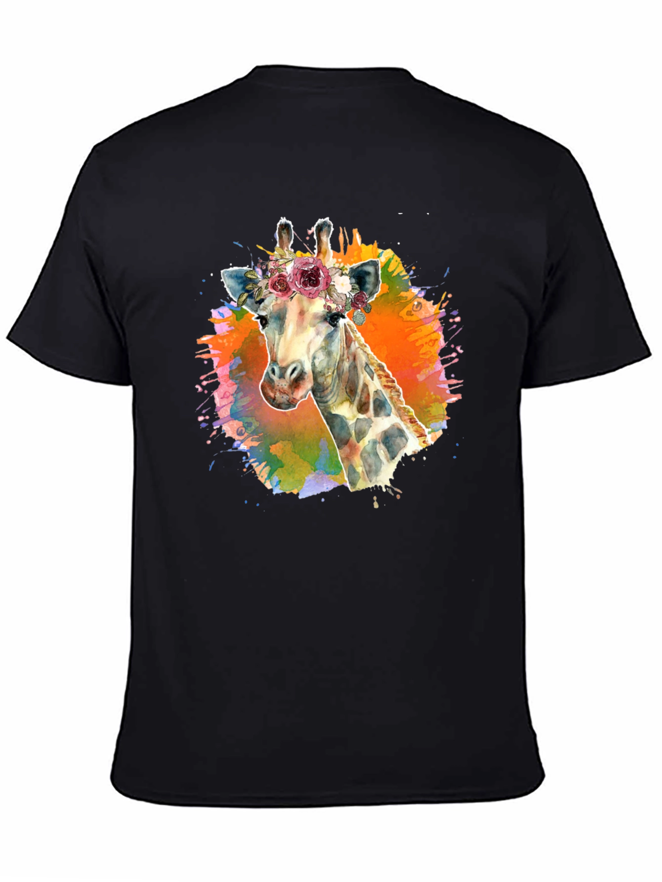 Floral Giraffe T-Shirt - Artistic Black Tee