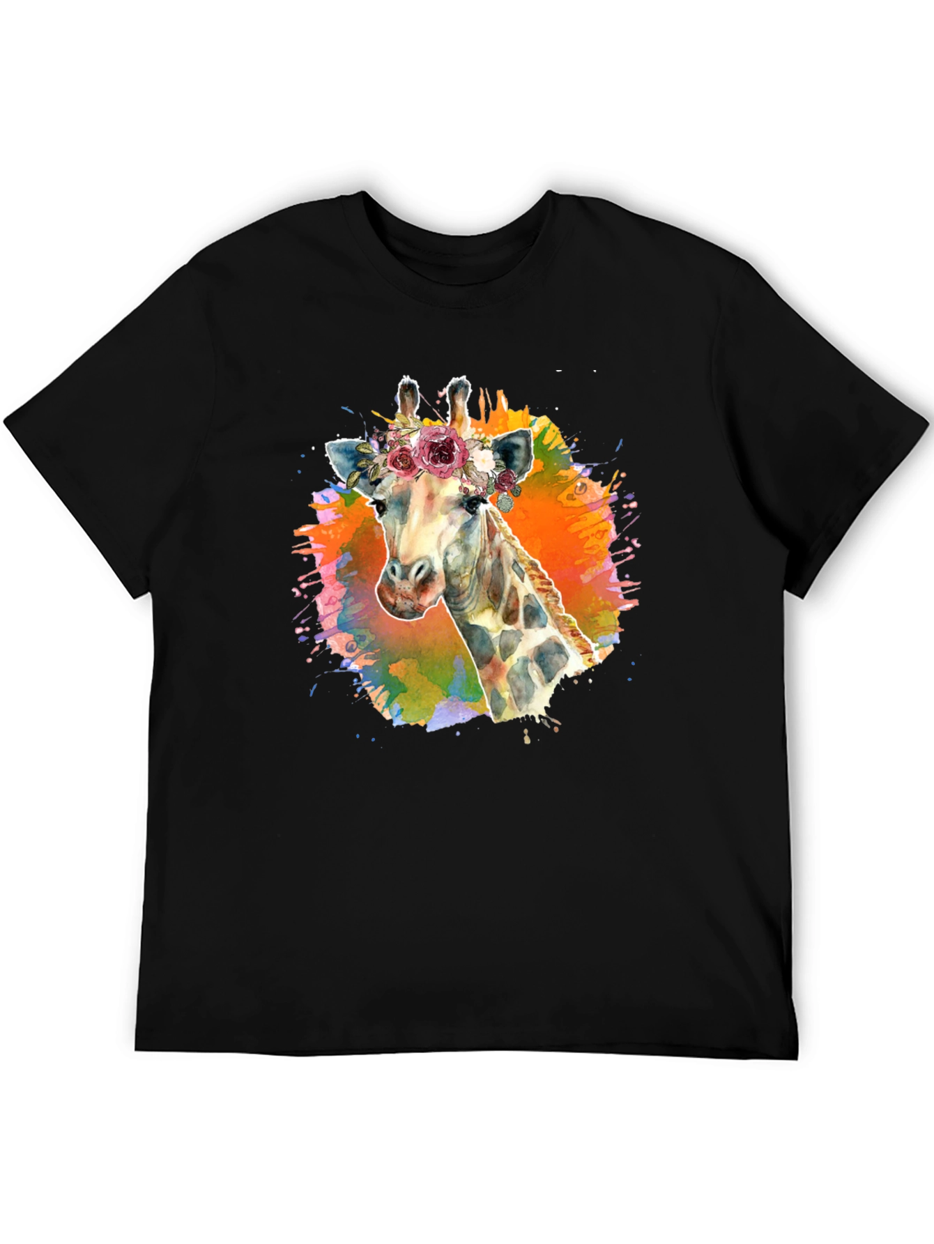 Floral Giraffe T-Shirt - Artistic Black Tee