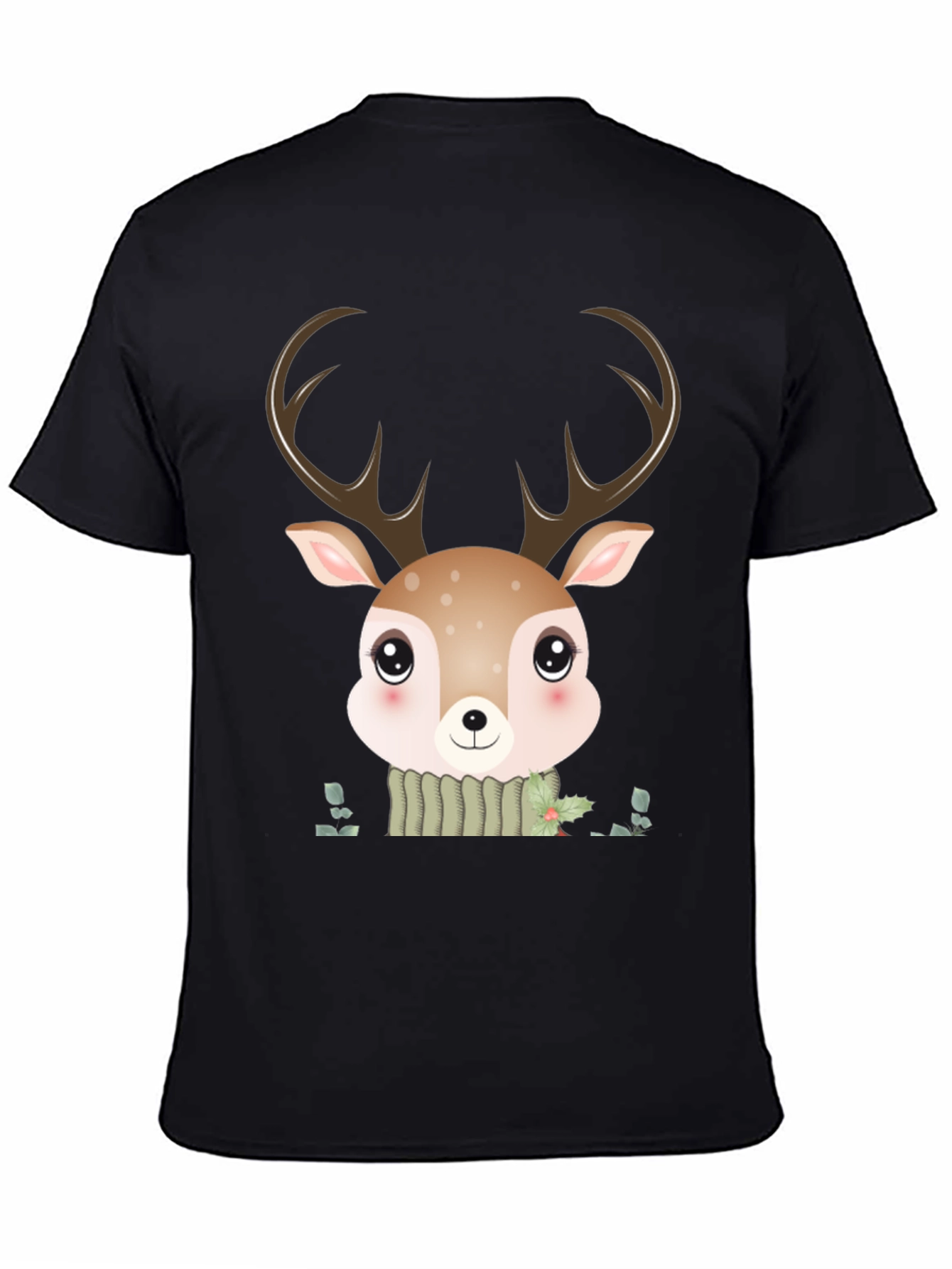 Cute Cartoon Deer Graphic Black T-Shirt