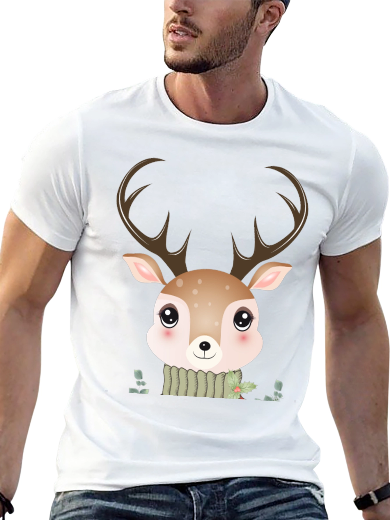 Cute Cartoon Deer Graphic Black T-Shirt