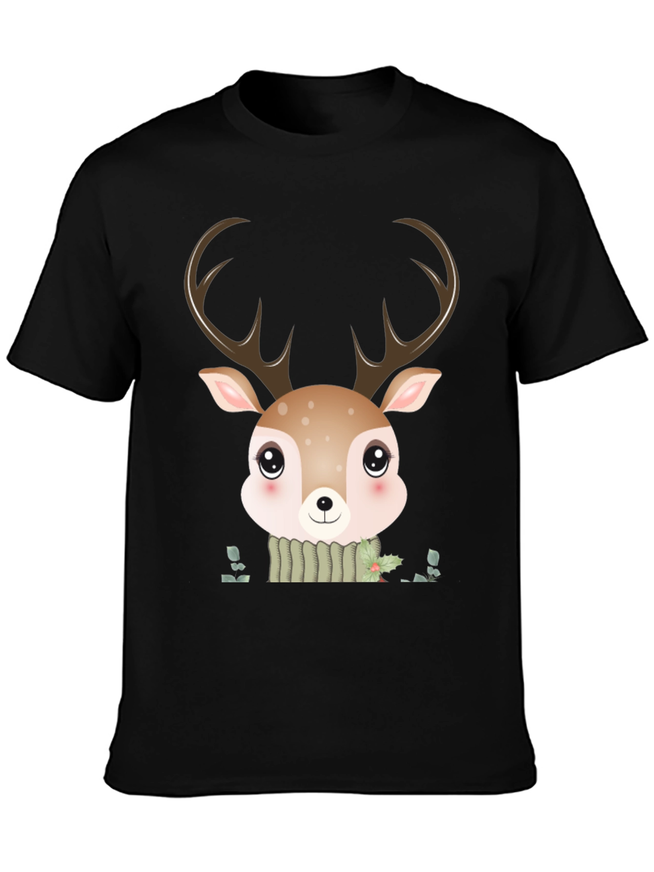 Cute Cartoon Deer Graphic Black T-Shirt