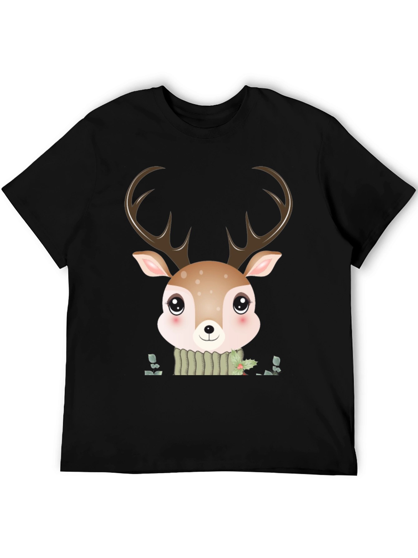 Cute Cartoon Deer Graphic Black T-Shirt