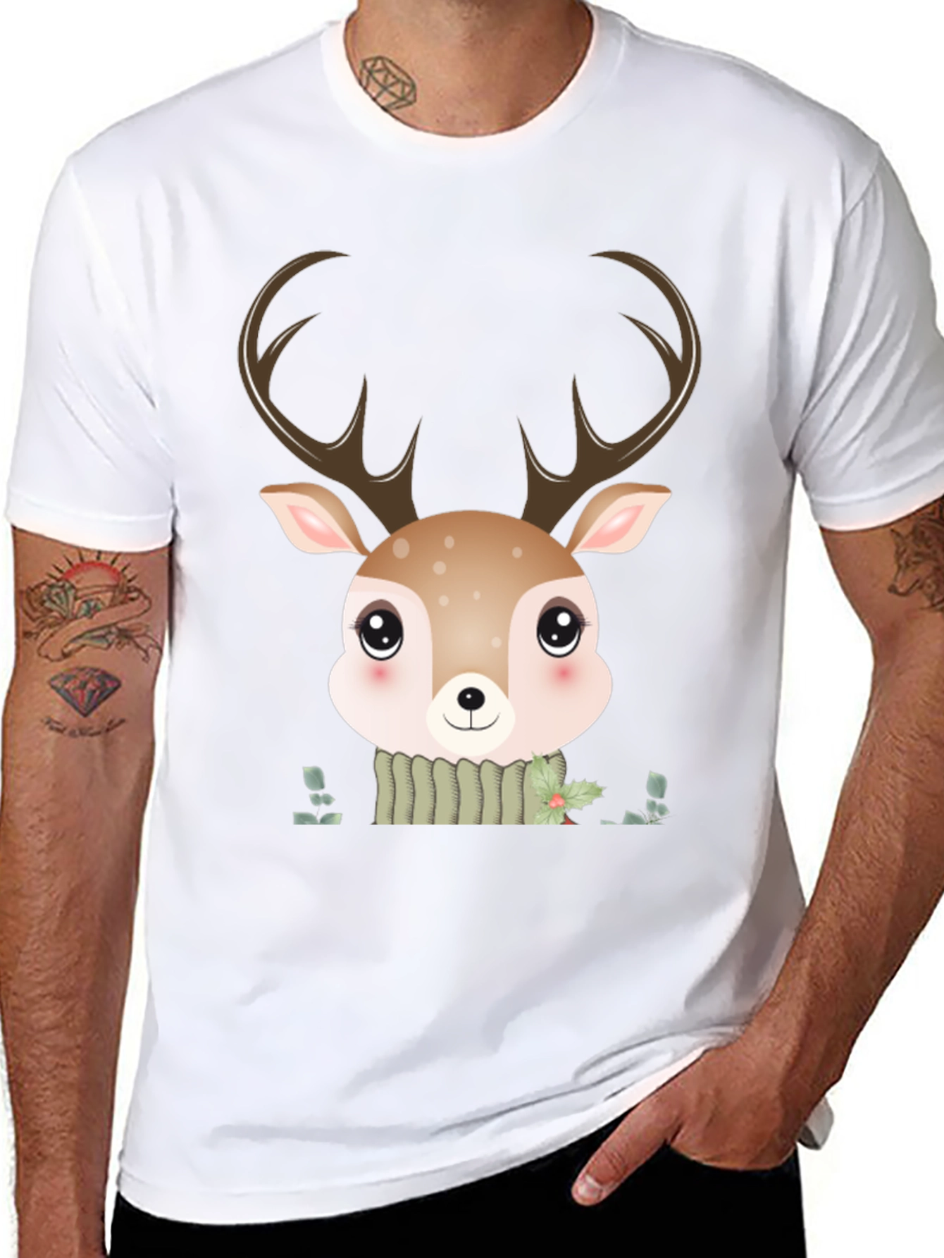 Cute Cartoon Deer Graphic Black T-Shirt