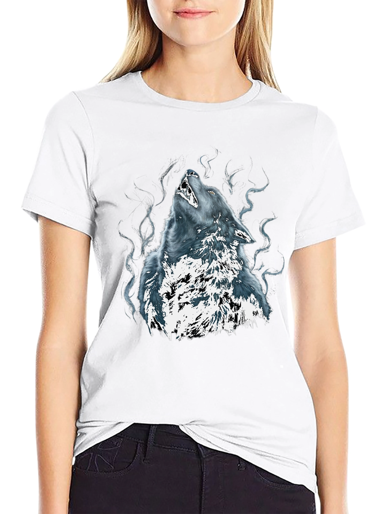 Wolf Graphic Tee - Black Cotton Blend T-Shirt