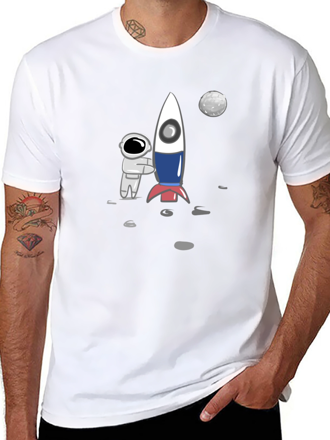 Astronaut & Rocket Graphic Tee - Black Cotton