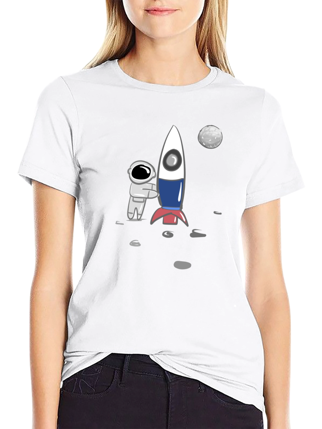 Astronaut & Rocket Graphic Tee - Black Cotton