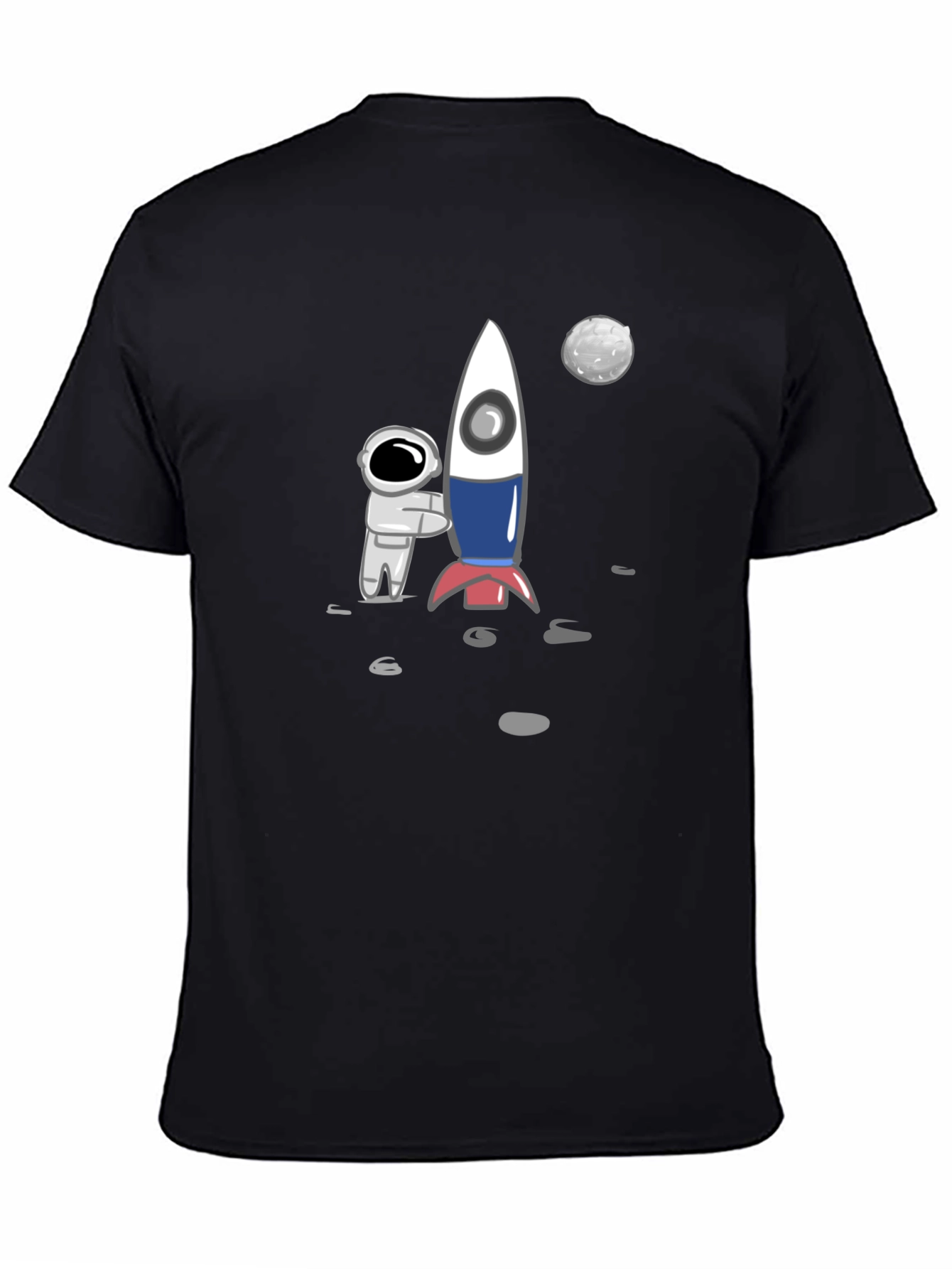 Astronaut & Rocket Graphic Tee - Black Cotton