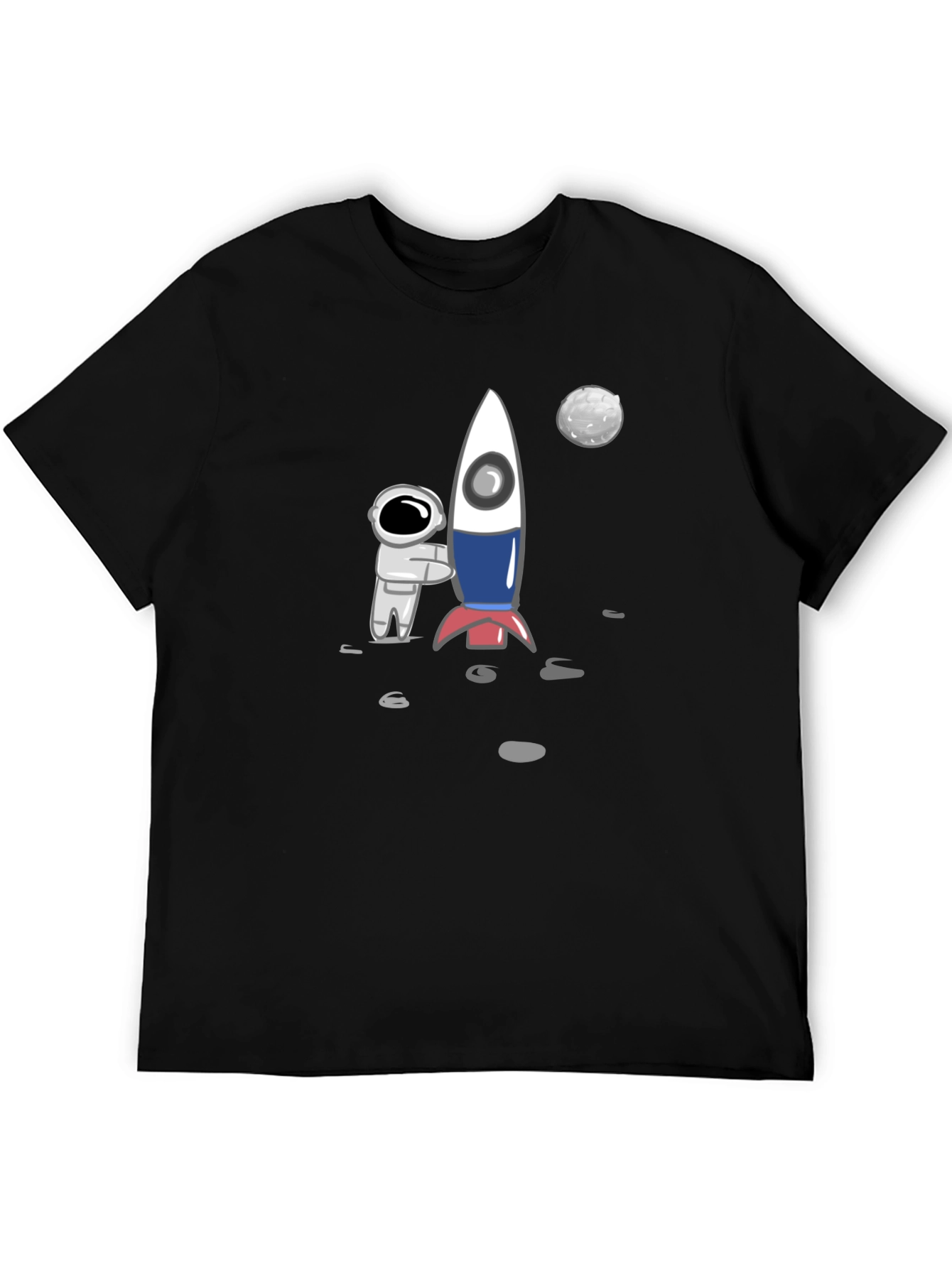 Astronaut & Rocket Graphic Tee - Black Cotton